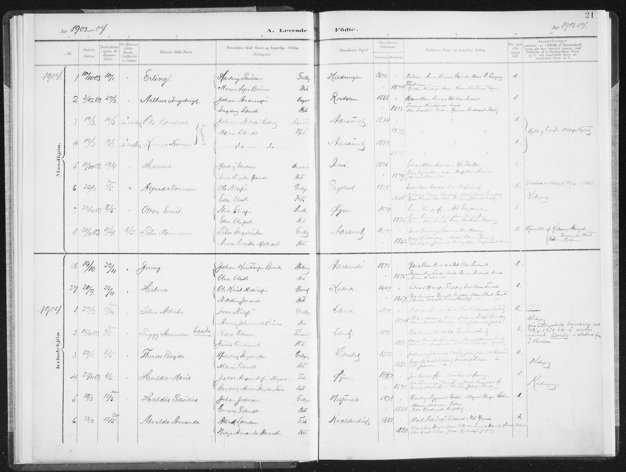 Ministerialprotokoller, klokkerbøker og fødselsregistre - Nordland, AV/SAT-A-1459/810/L0153: Parish register (official) no. 810A12, 1899-1914, p. 21