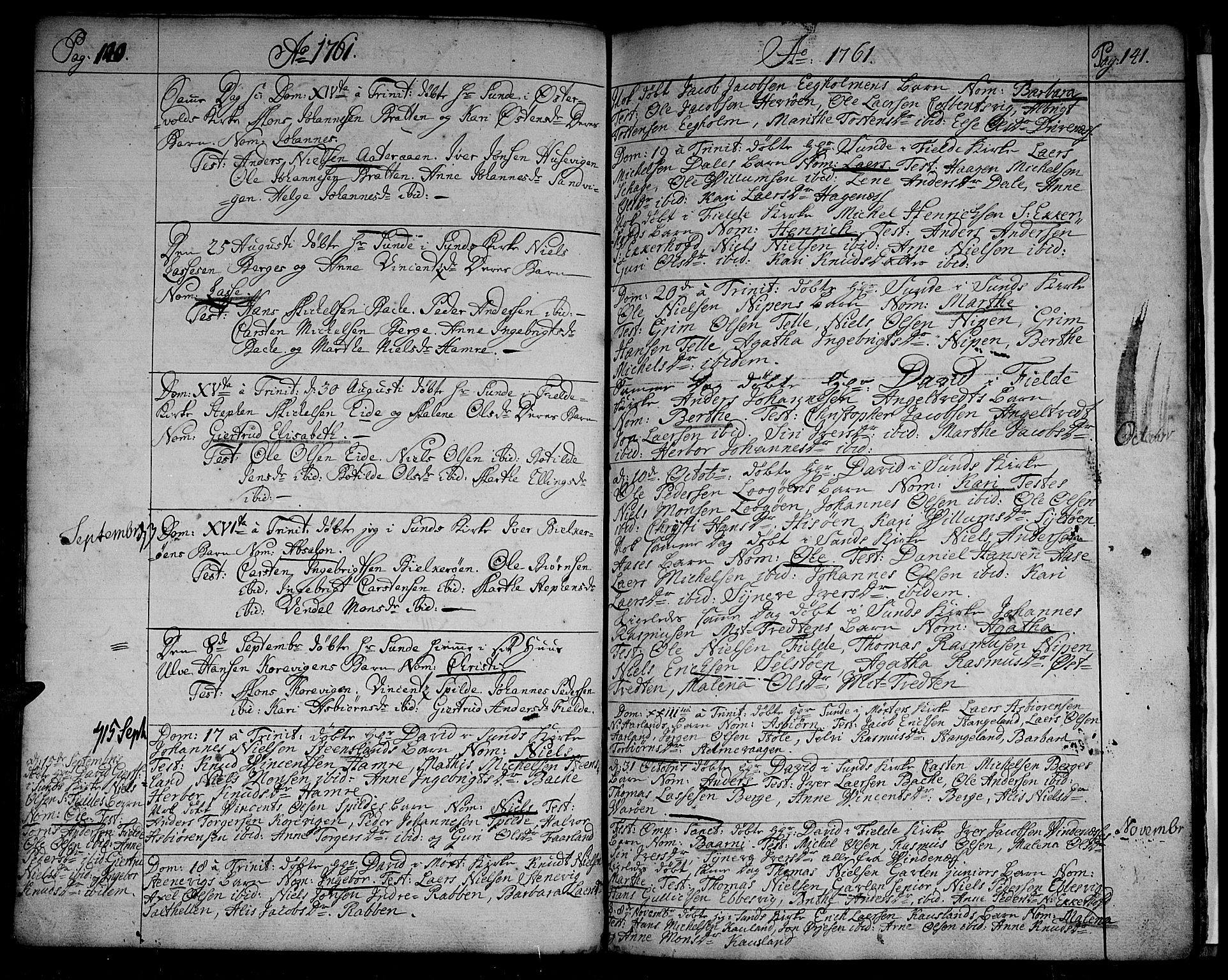Sund sokneprestembete, SAB/A-99930: Parish register (official) no. A 4, 1748-1769, p. 140-141