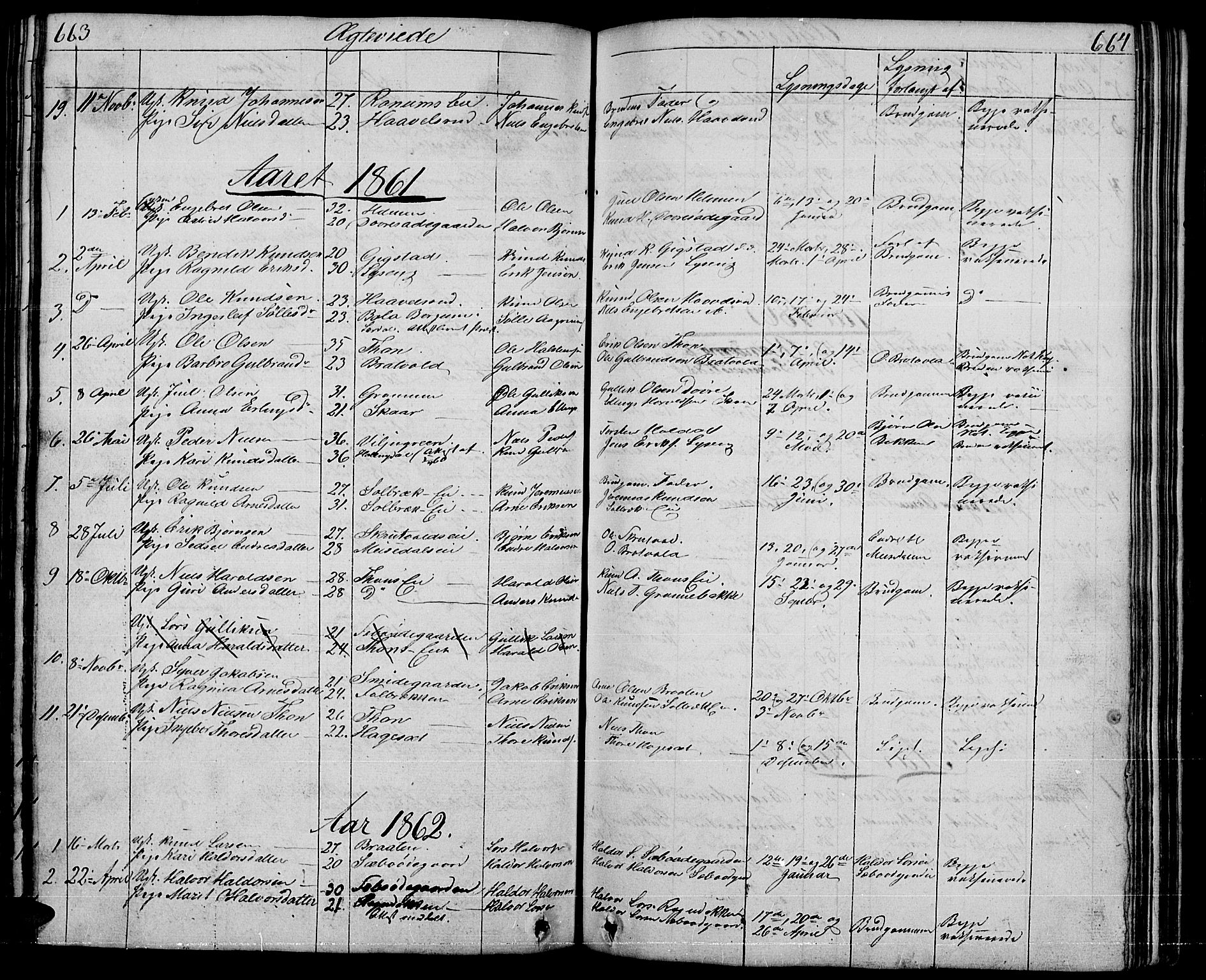 Nord-Aurdal prestekontor, SAH/PREST-132/H/Ha/Hab/L0001: Parish register (copy) no. 1, 1834-1887, p. 663-664