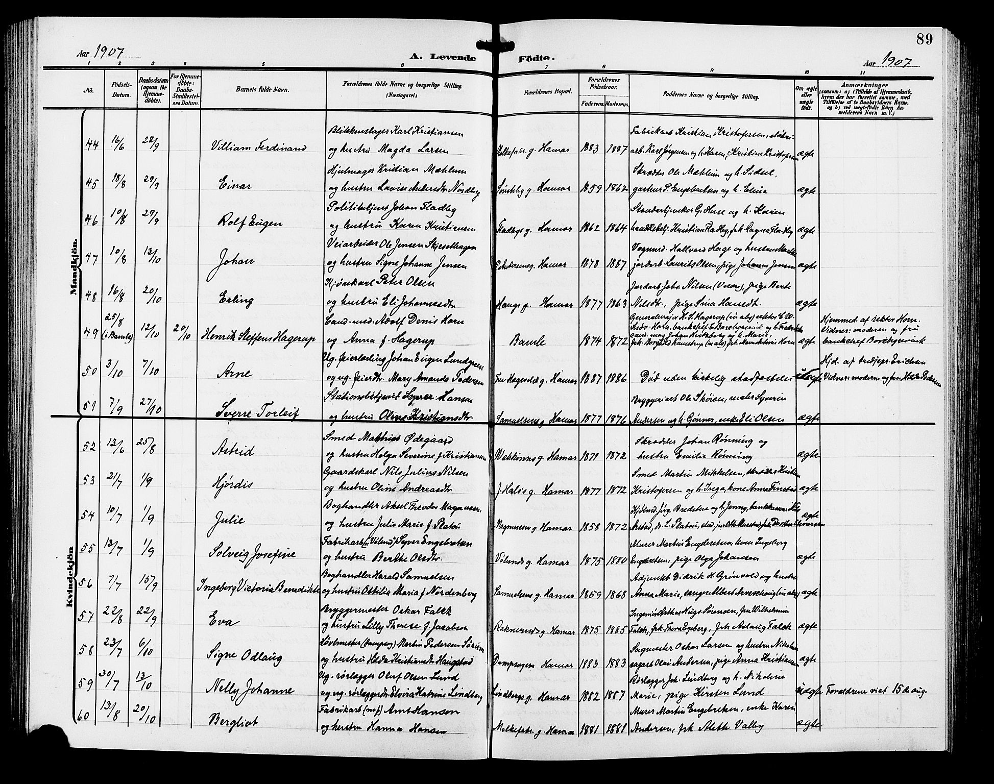 Hamar prestekontor, AV/SAH-DOMPH-002/H/Ha/Hab/L0001: Parish register (copy) no. 1, 1899-1914, p. 89