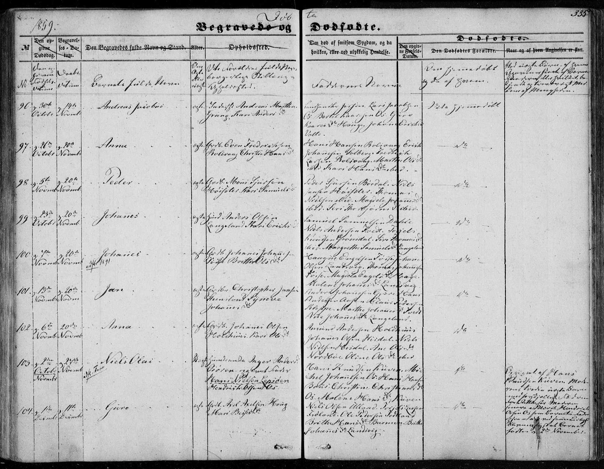 Os sokneprestembete, AV/SAB-A-99929: Parish register (official) no. A 16, 1851-1859, p. 335