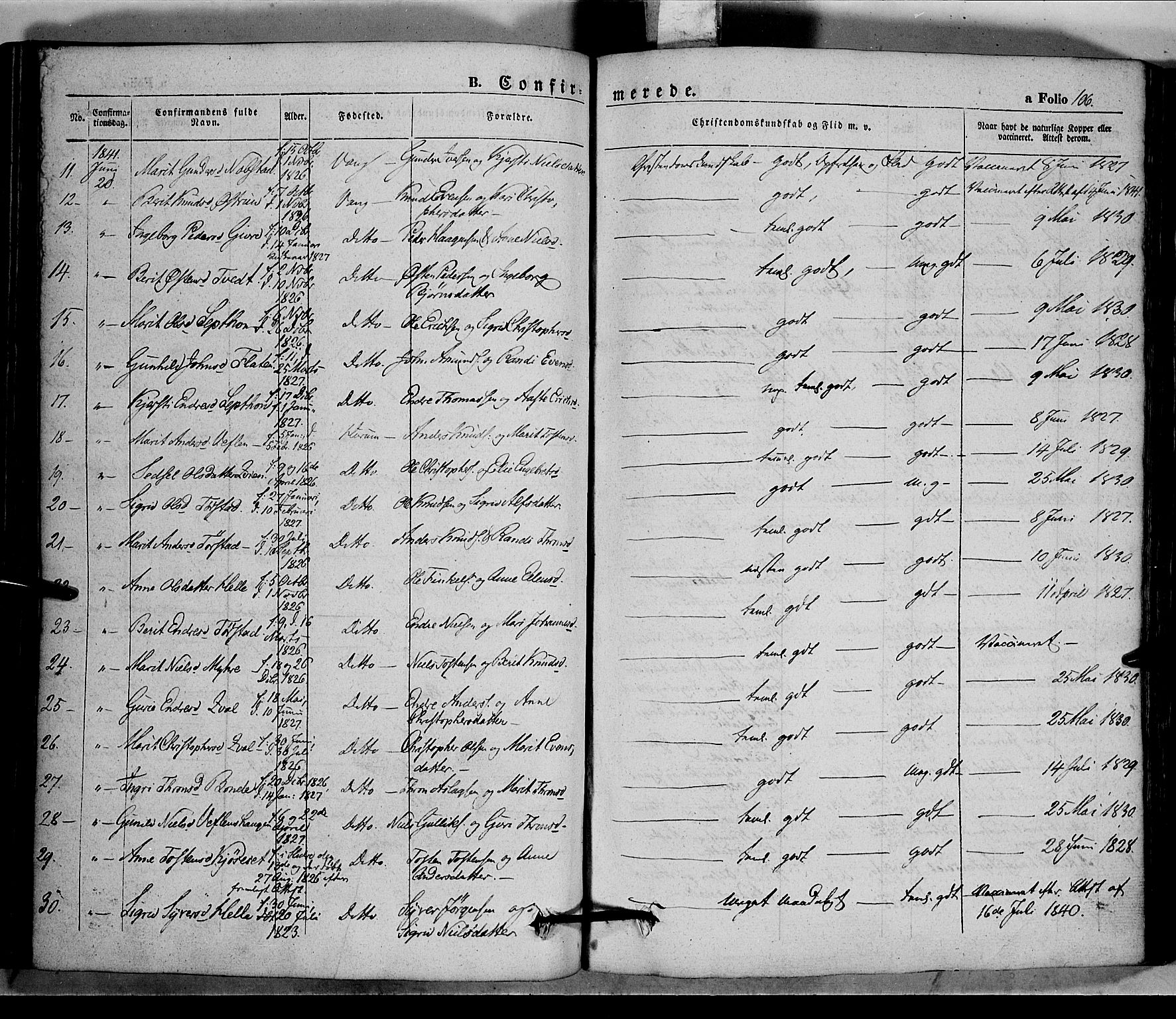 Vang prestekontor, Valdres, SAH/PREST-140/H/Ha/L0005: Parish register (official) no. 5, 1831-1845, p. 106