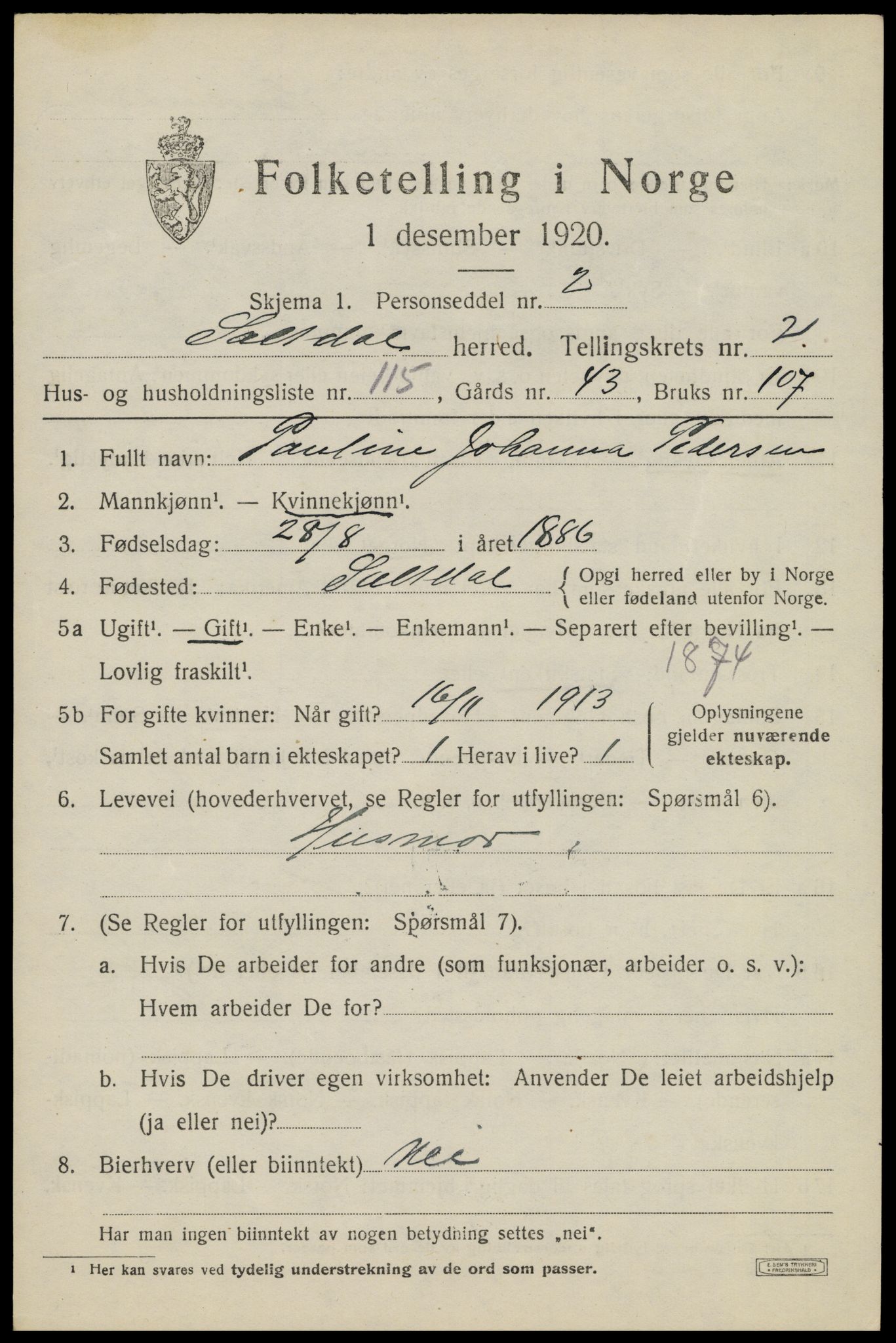 SAT, 1920 census for Saltdal, 1920, p. 4273