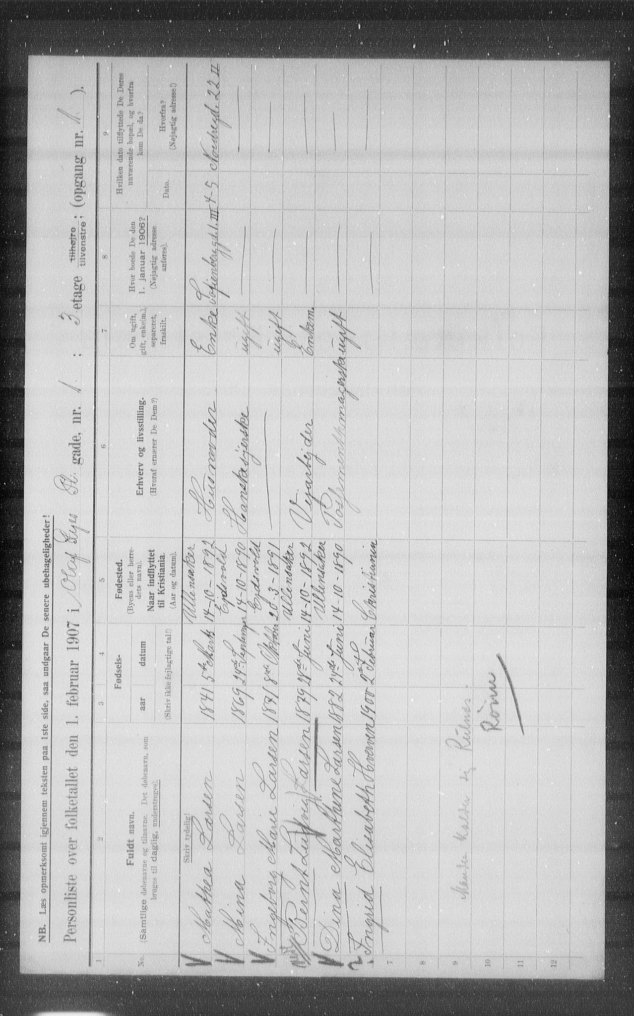 OBA, Municipal Census 1907 for Kristiania, 1907, p. 38445