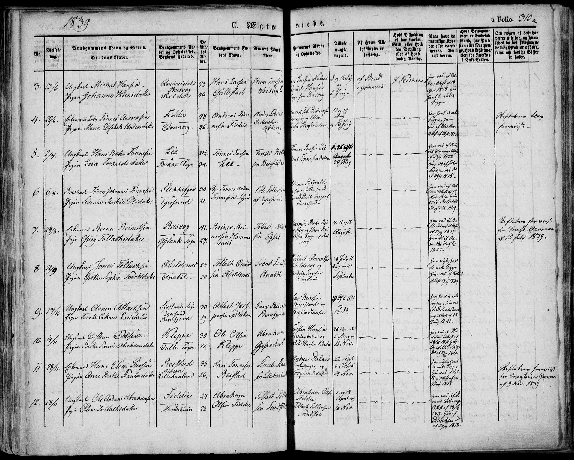 Flekkefjord sokneprestkontor, AV/SAK-1111-0012/F/Fa/Fac/L0003: Parish register (official) no. A 3, 1826-1841, p. 310