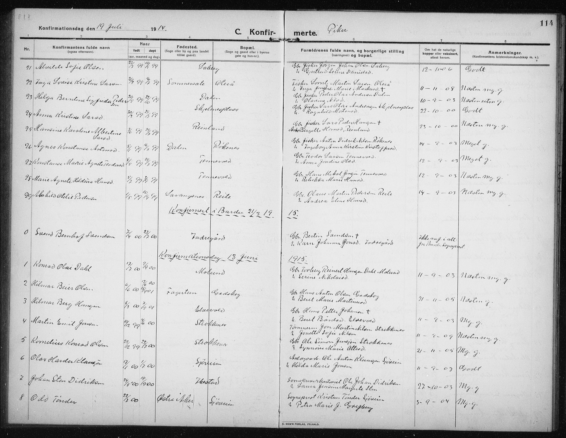 Salangen sokneprestembete, SATØ/S-1324/H/Ha/L0005klokker: Parish register (copy) no. 5, 1918-1937, p. 114
