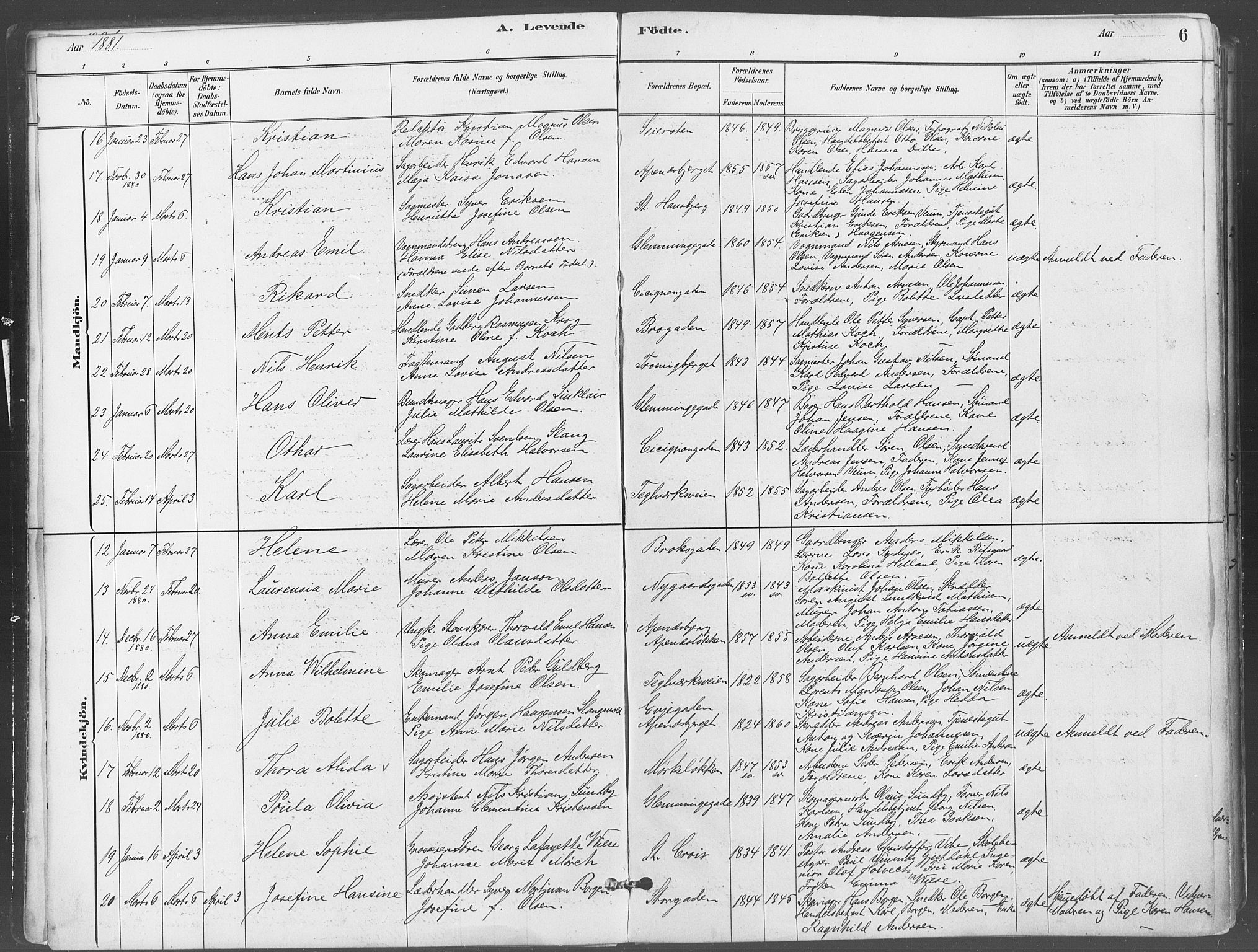 Fredrikstad domkirkes prestekontor Kirkebøker, SAO/A-10906/G/Ga/L0003: Parish register (copy) no. 3, 1880-1900, p. 6