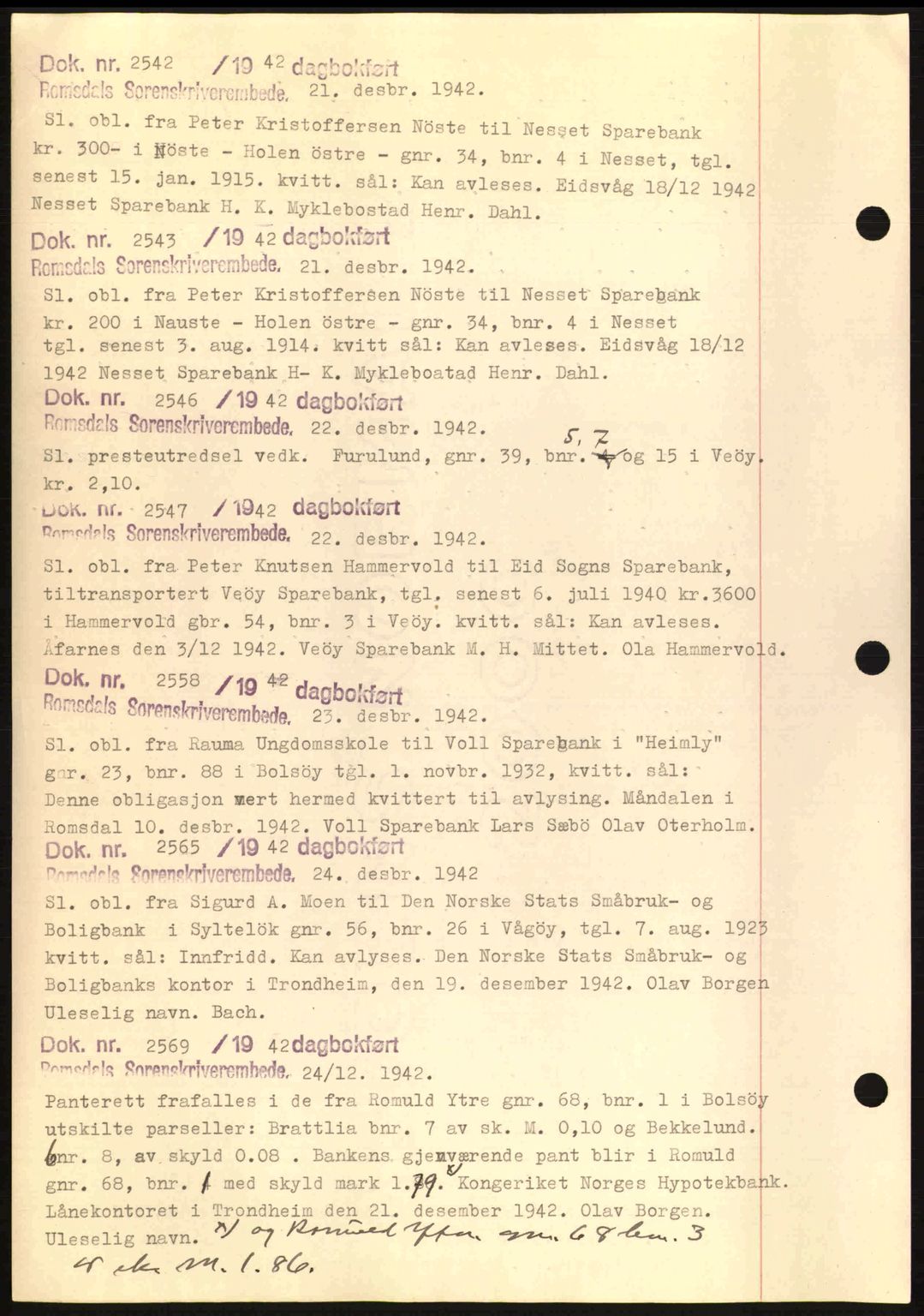 Romsdal sorenskriveri, AV/SAT-A-4149/1/2/2C: Mortgage book no. C1a, 1936-1945, Diary no: : 2542/1942