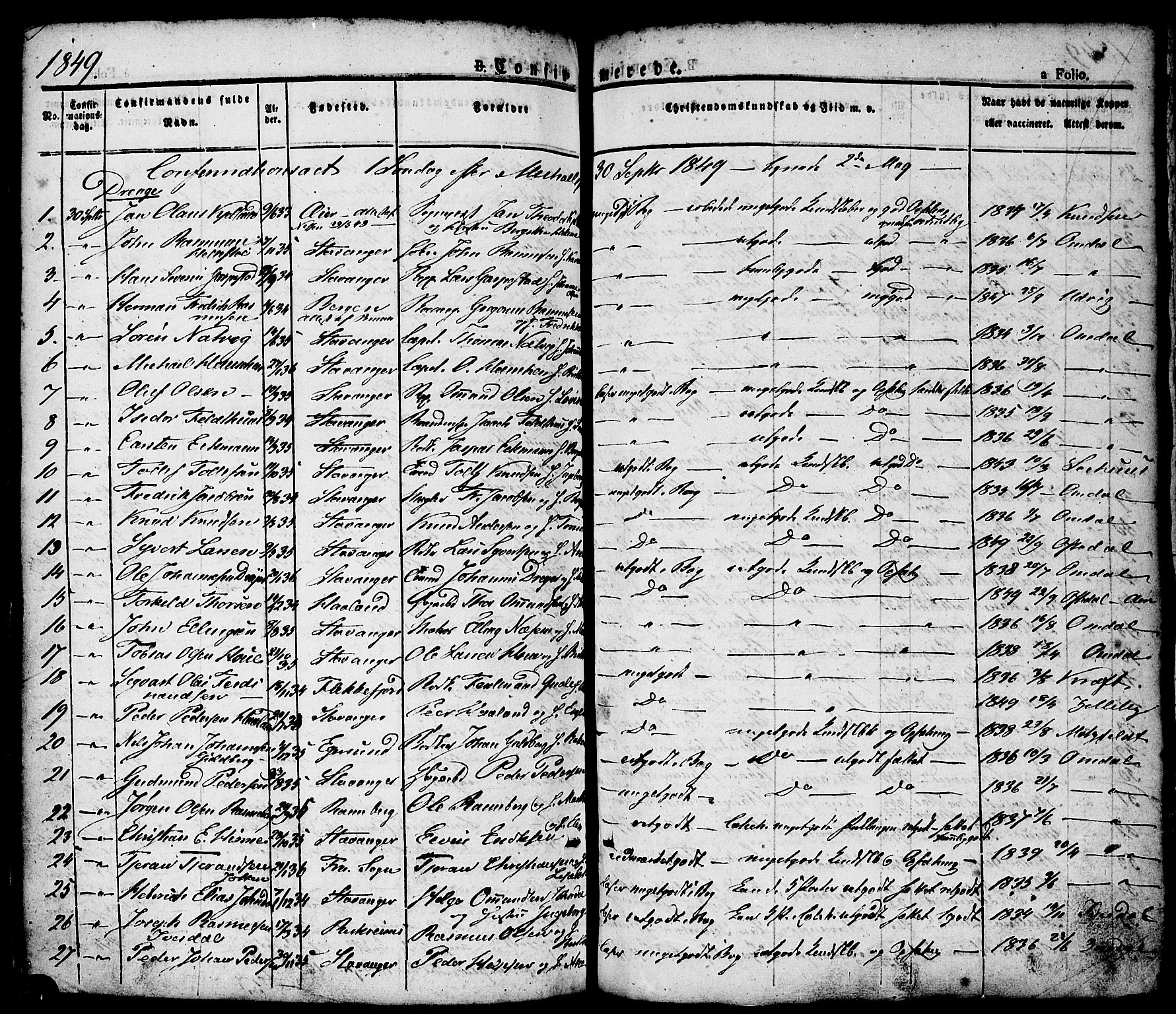 Domkirken sokneprestkontor, AV/SAST-A-101812/001/30/30BA/L0011: Parish register (official) no. A 11, 1832-1856