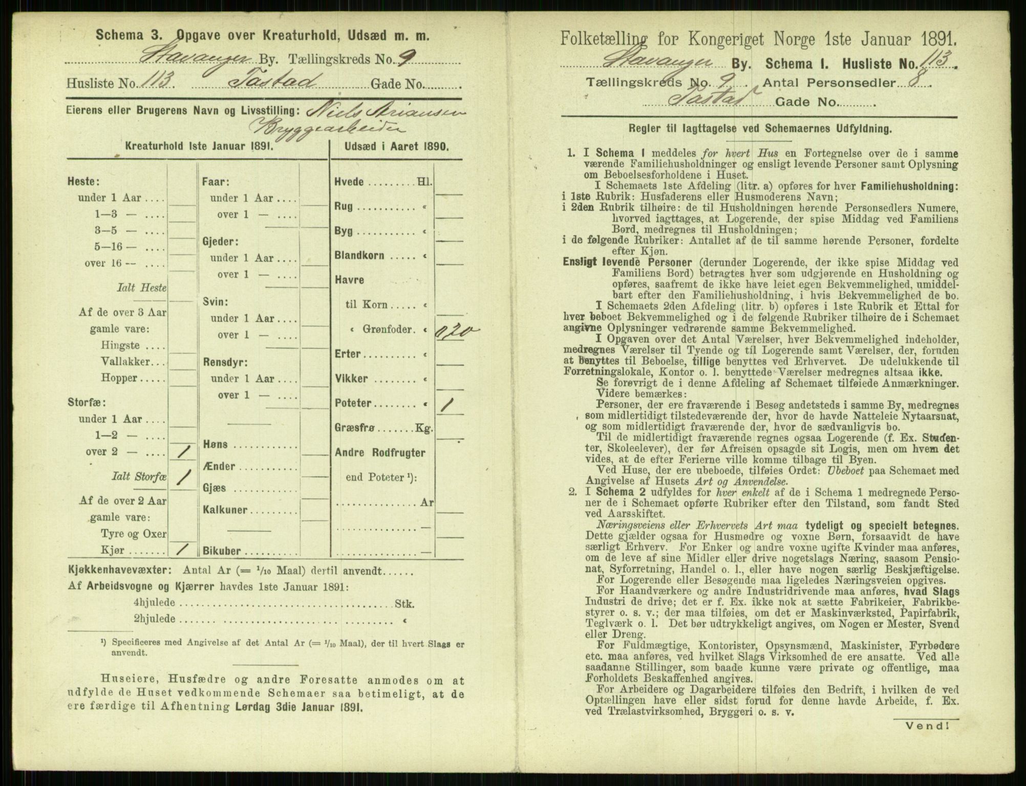 RA, 1891 census for 1103 Stavanger, 1891, p. 1885