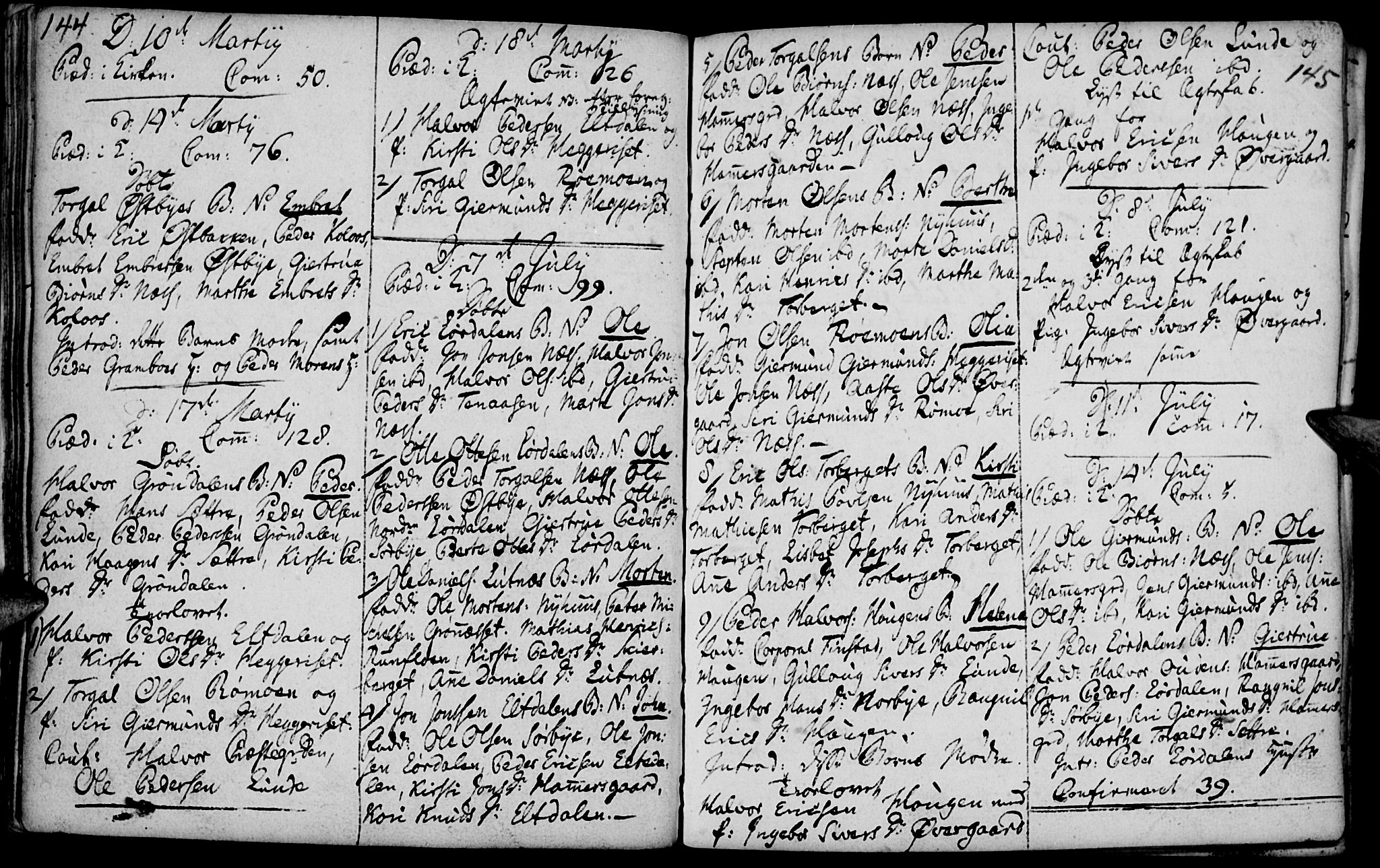 Elverum prestekontor, AV/SAH-PREST-044/H/Ha/Haa/L0004: Parish register (official) no. 4, 1761-1780, p. 144-145