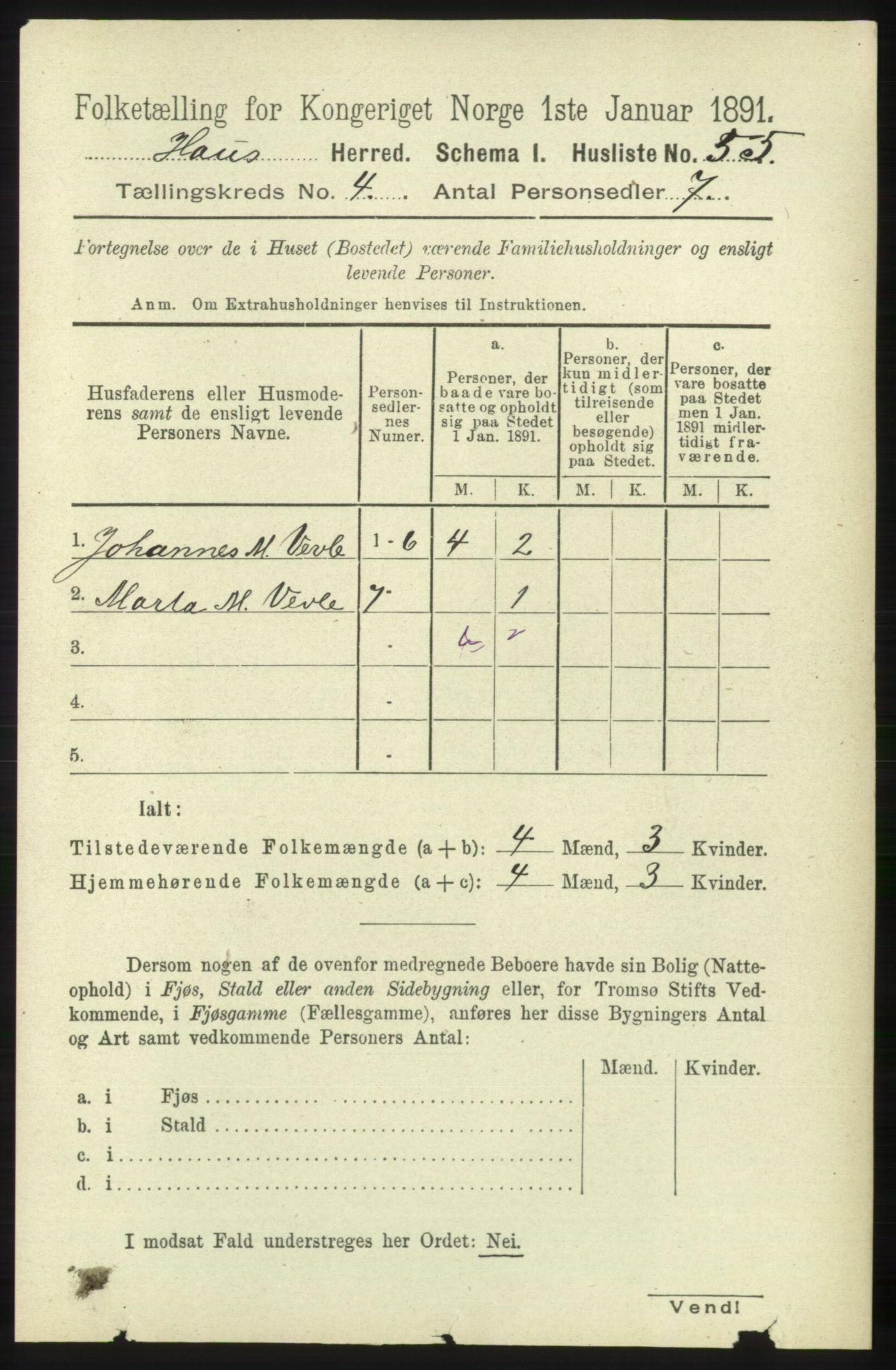 RA, 1891 census for 1250 Haus, 1891, p. 1396