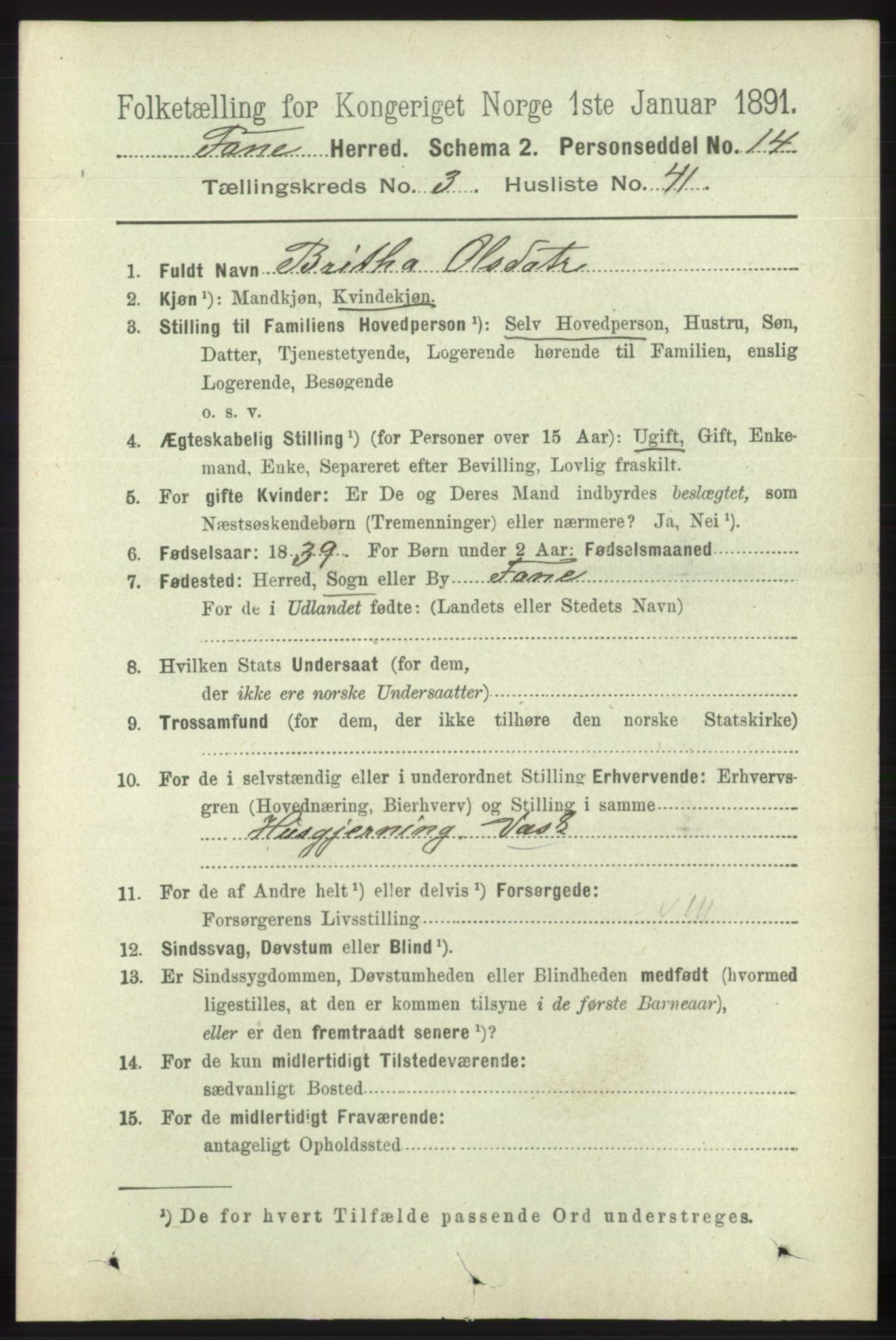 RA, 1891 census for 1249 Fana, 1891, p. 1257