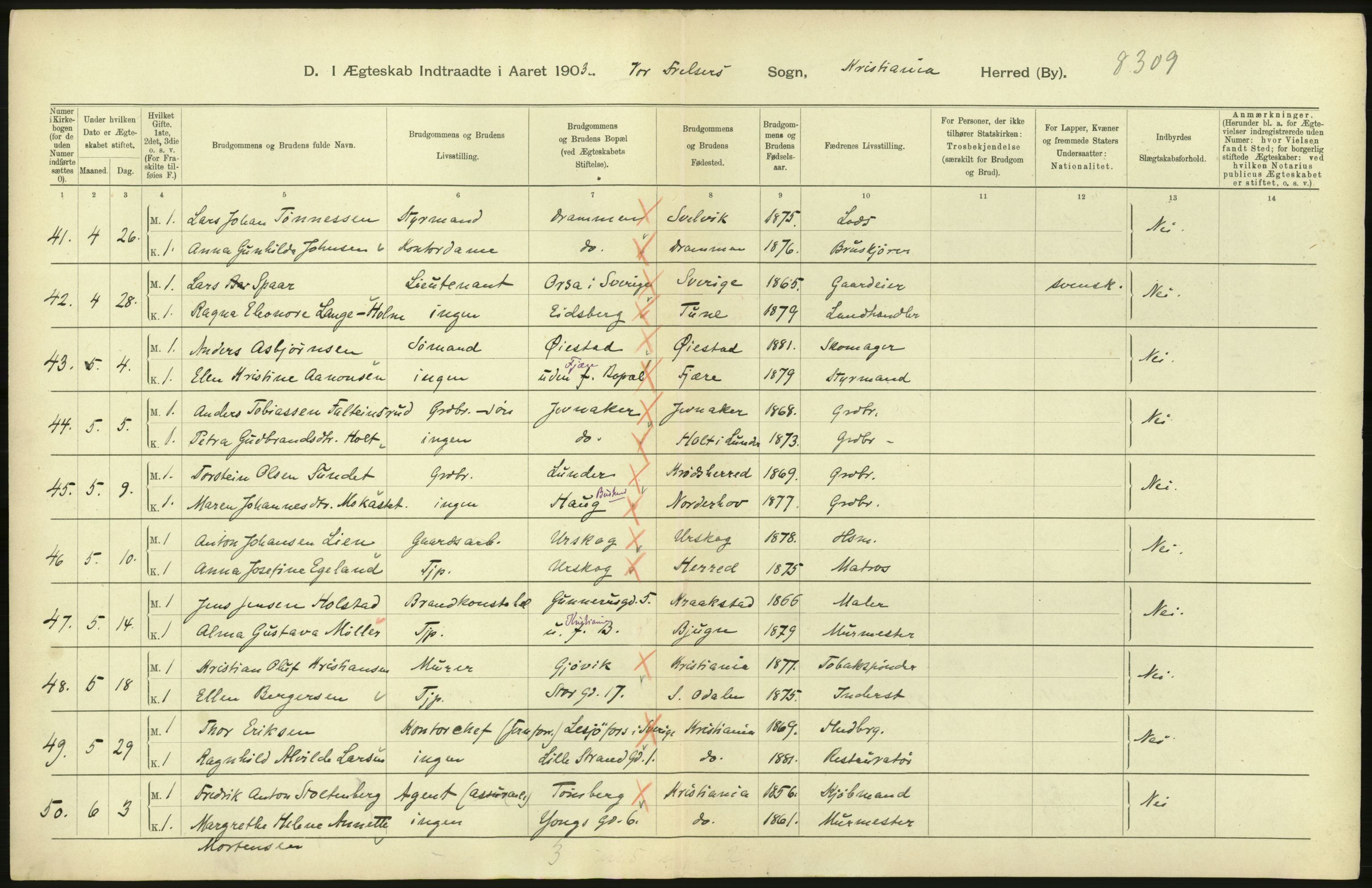 Statistisk sentralbyrå, Sosiodemografiske emner, Befolkning, AV/RA-S-2228/D/Df/Dfa/Dfaa/L0004: Kristiania: Gifte, døde, 1903, p. 704