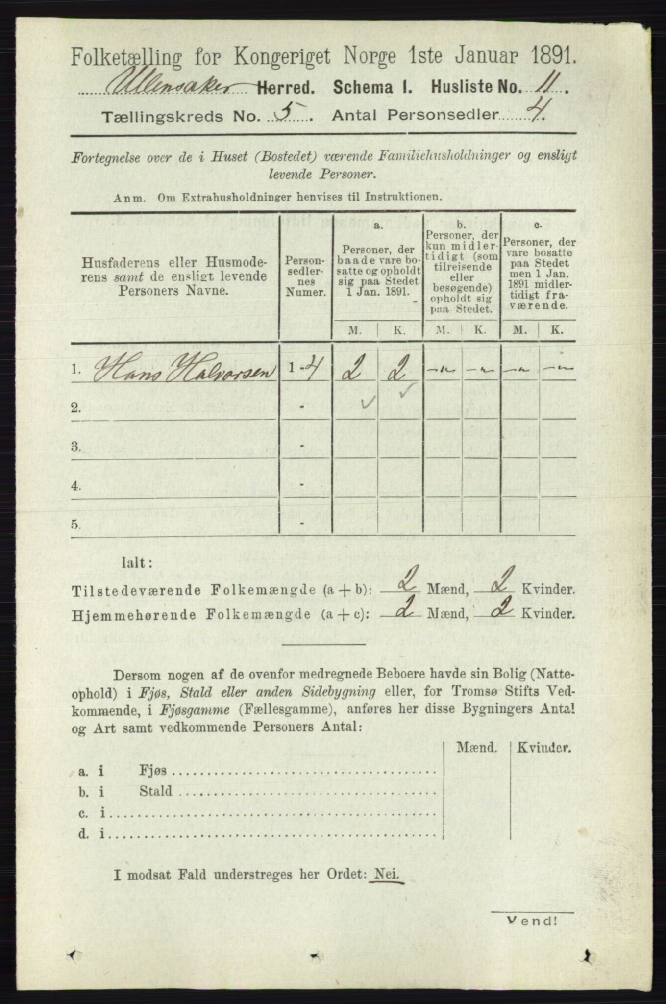 RA, 1891 census for 0235 Ullensaker, 1891, p. 2038