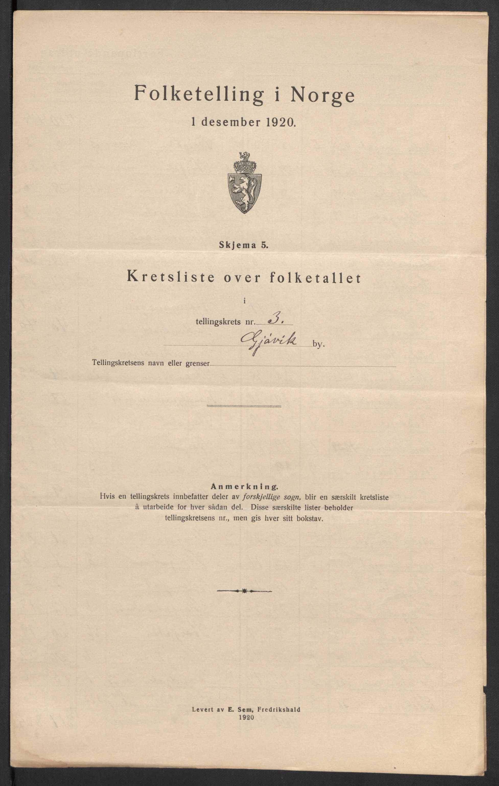 SAH, 1920 census for Gjøvik, 1920, p. 12