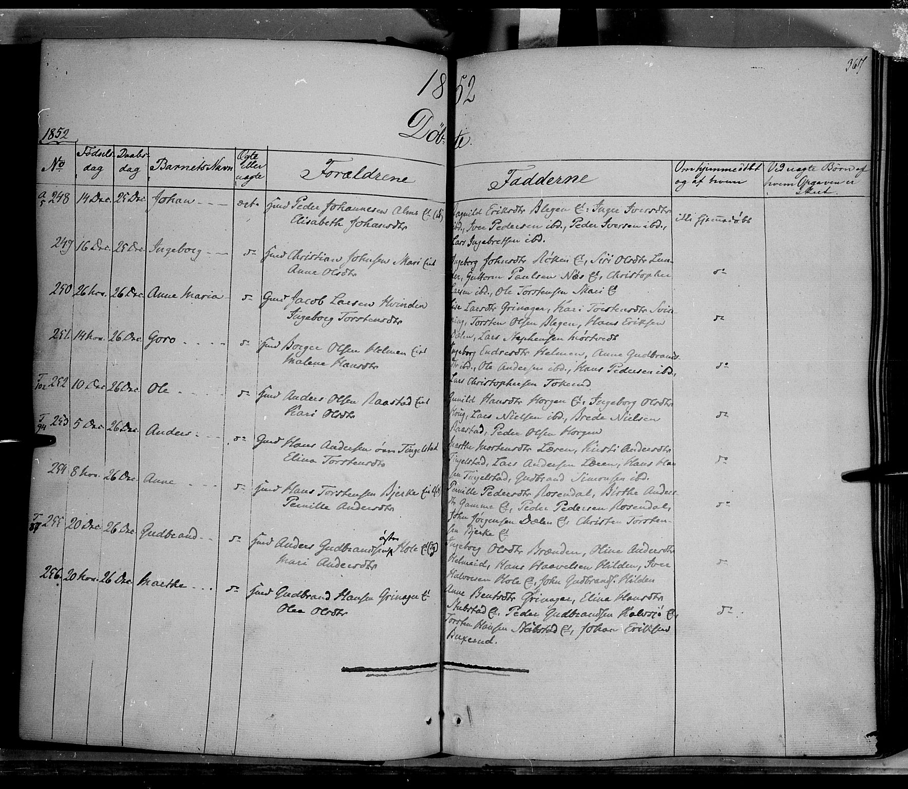 Gran prestekontor, SAH/PREST-112/H/Ha/Haa/L0011: Parish register (official) no. 11, 1842-1856, p. 366-367