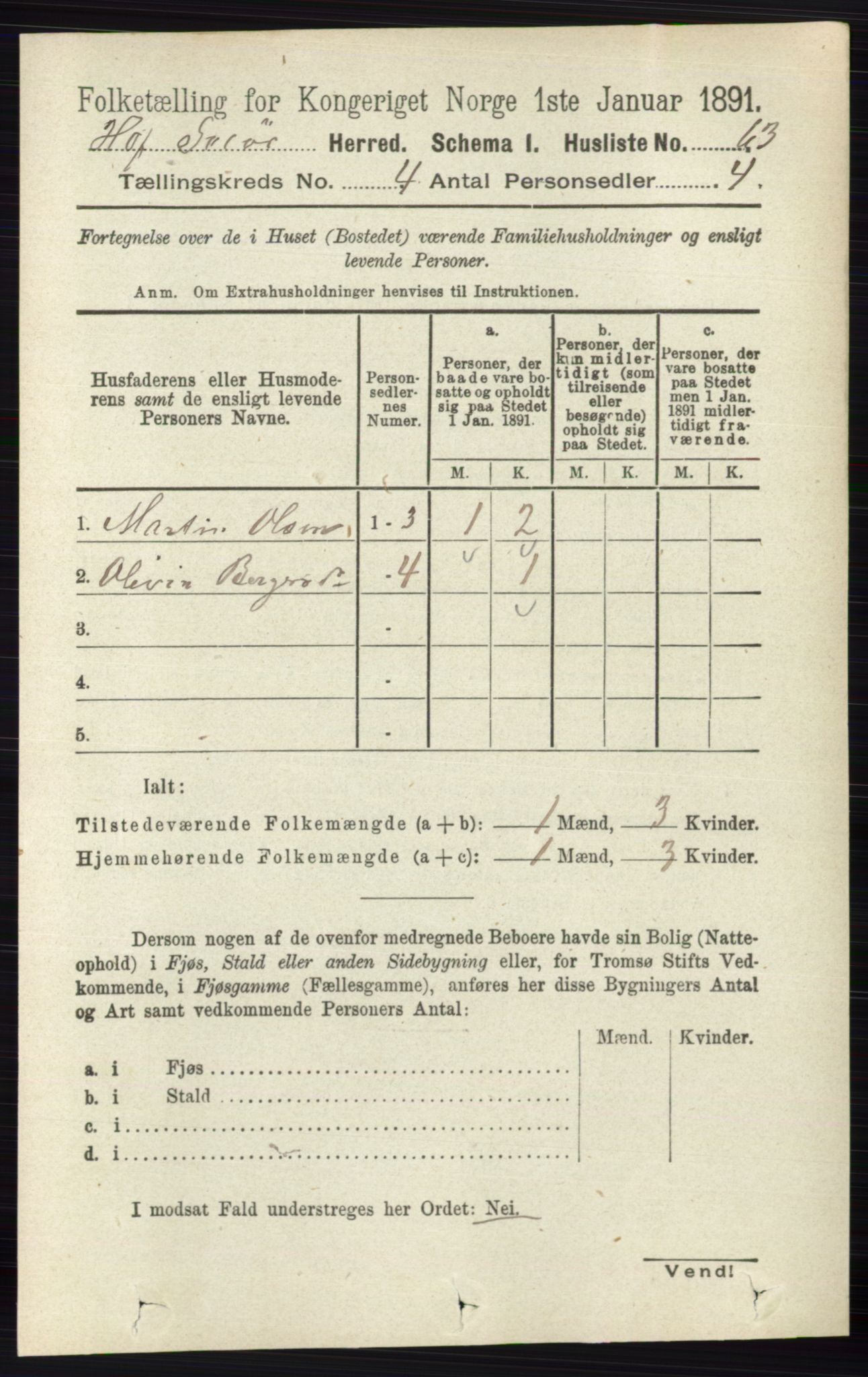 RA, 1891 census for 0424 Hof, 1891, p. 1434