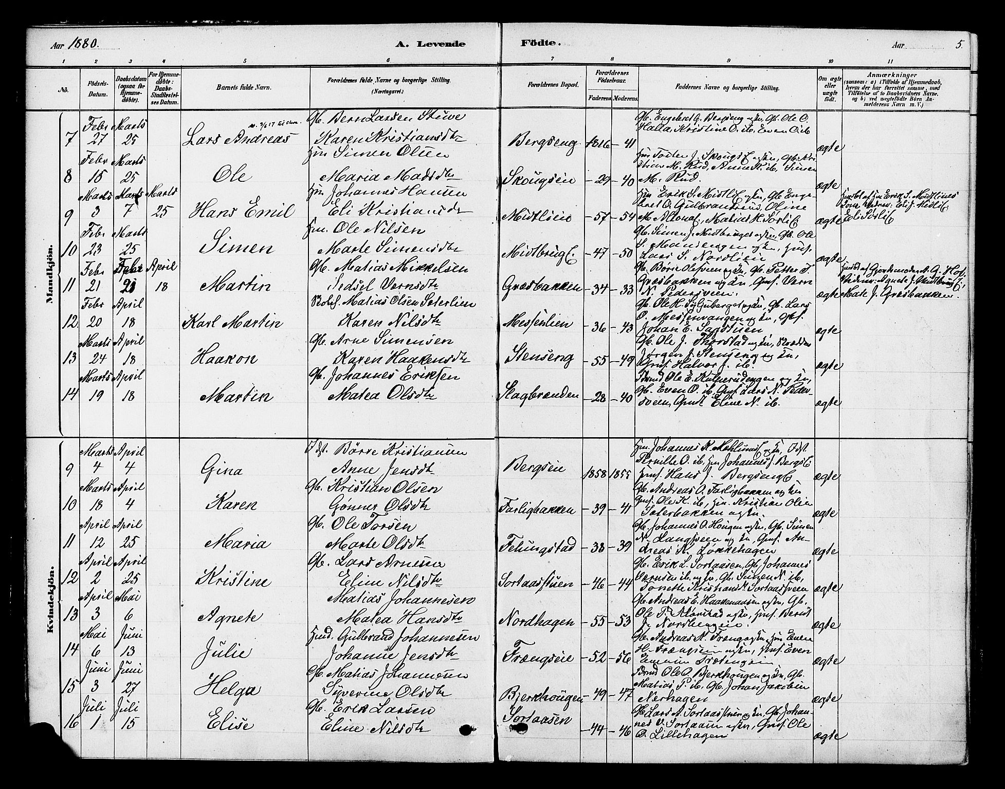 Ringsaker prestekontor, SAH/PREST-014/K/Ka/L0013: Parish register (official) no. 13, 1879-1890, p. 5