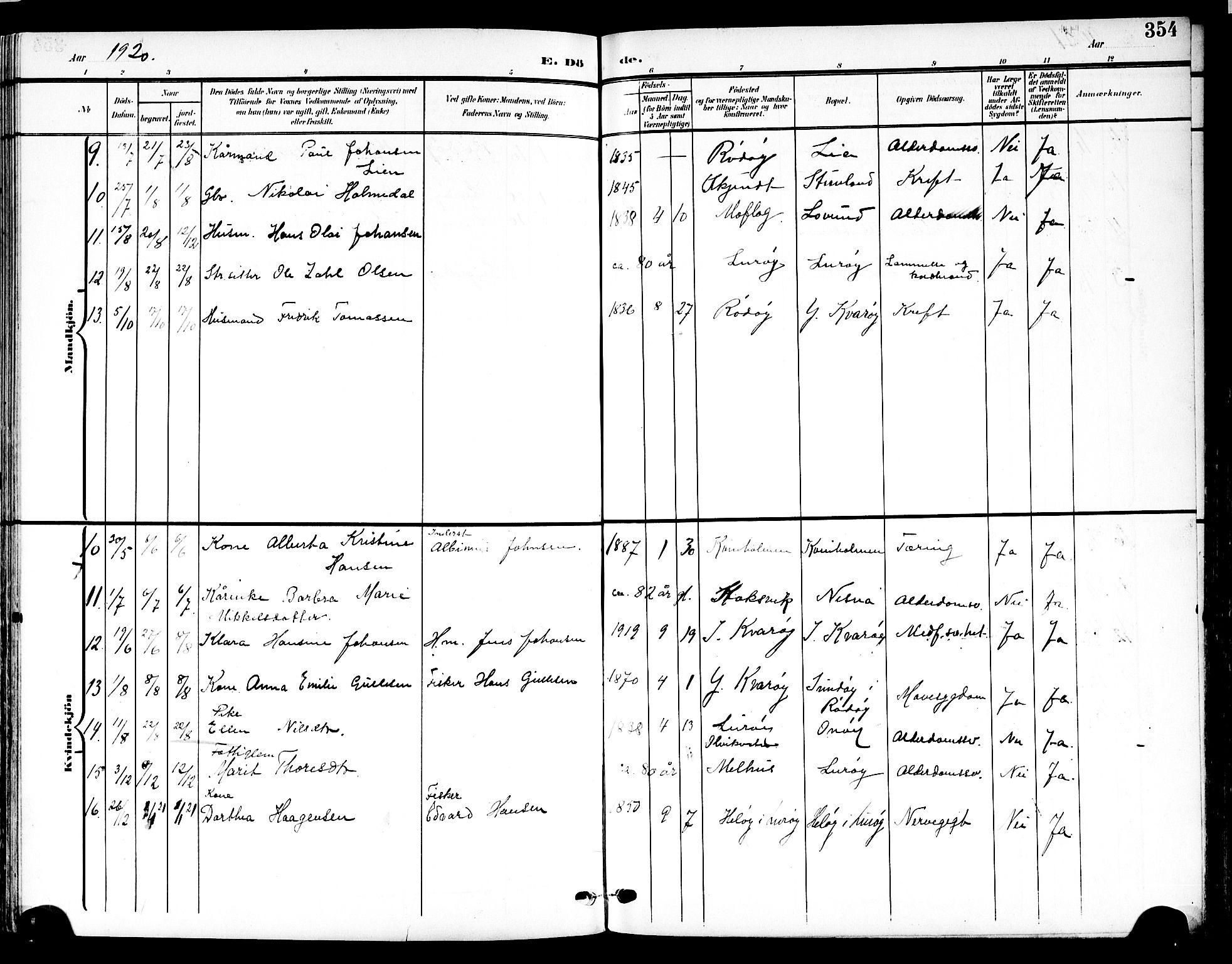 Ministerialprotokoller, klokkerbøker og fødselsregistre - Nordland, AV/SAT-A-1459/839/L0569: Parish register (official) no. 839A06, 1903-1922, p. 354