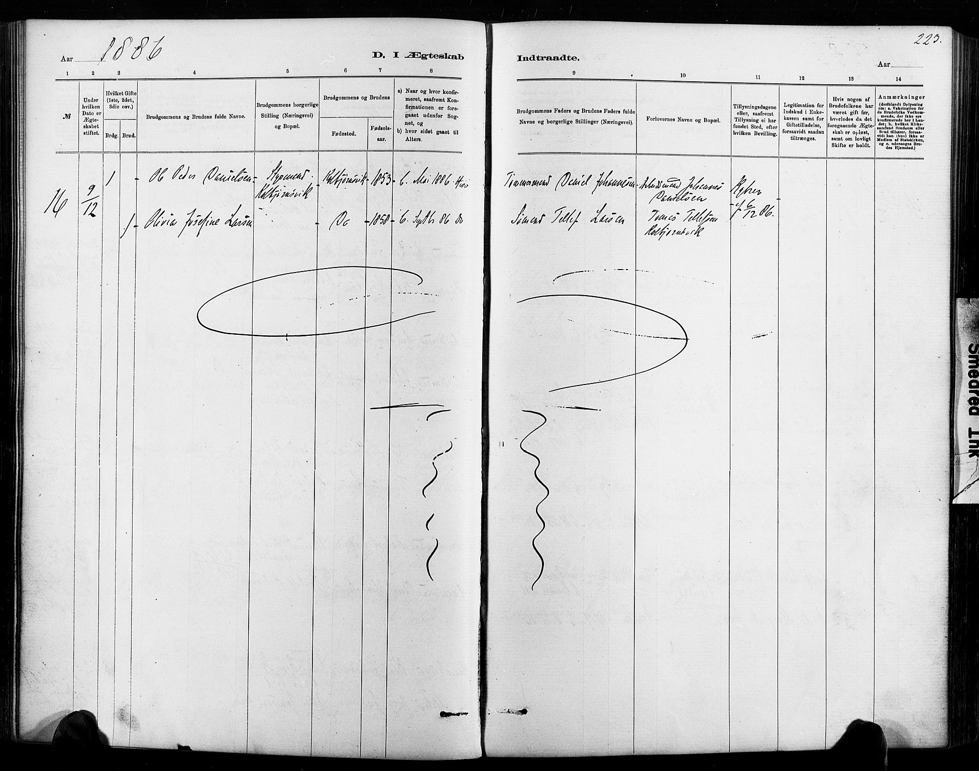 Hisøy sokneprestkontor, AV/SAK-1111-0020/F/Fa/L0003: Parish register (official) no. A 3, 1881-1894, p. 223