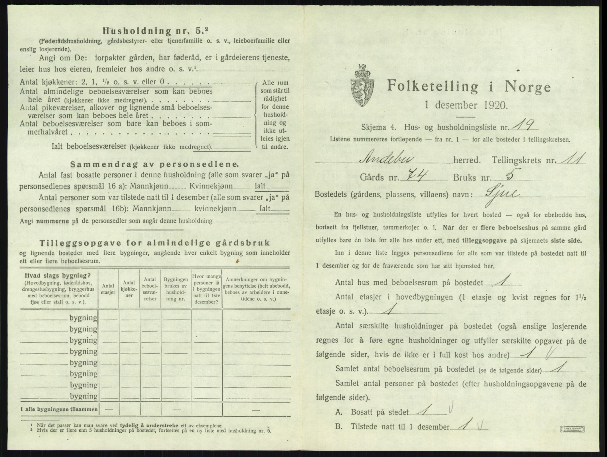 SAKO, 1920 census for Andebu, 1920, p. 627