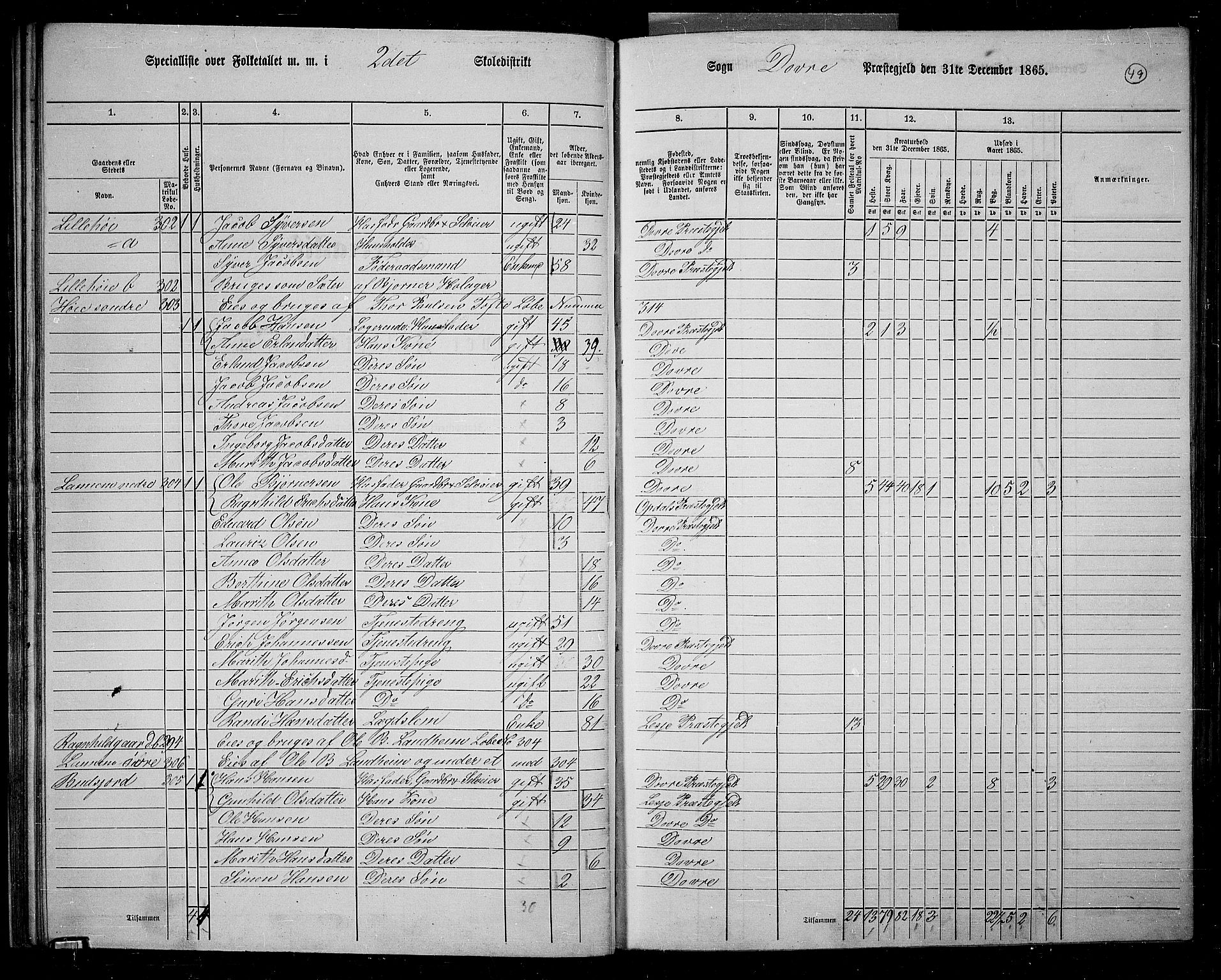 RA, 1865 census for Dovre, 1865, p. 50