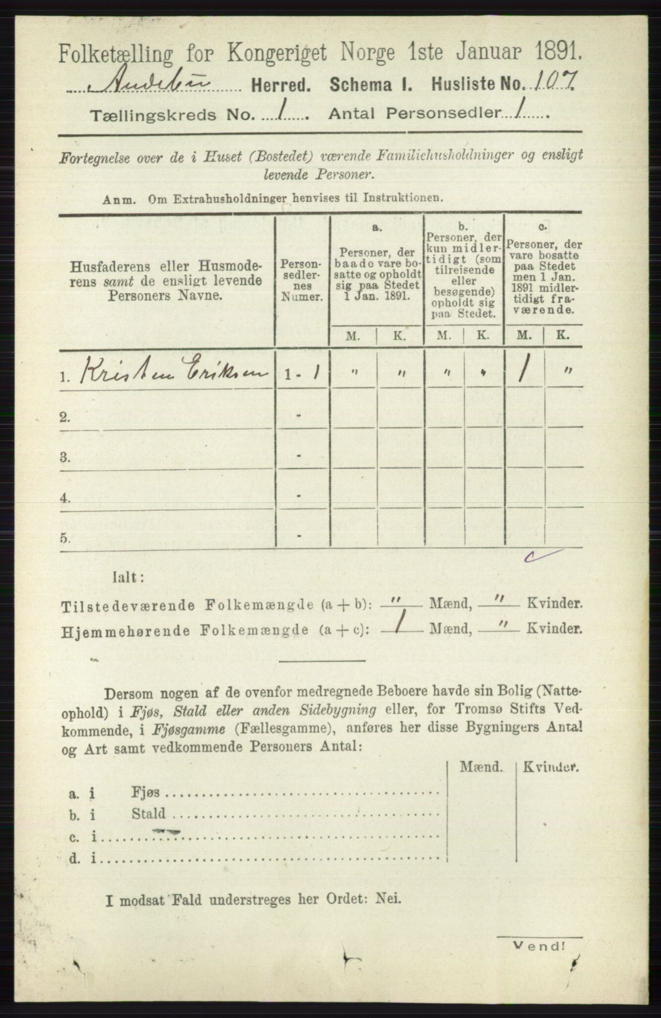 RA, 1891 census for 0719 Andebu, 1891, p. 134