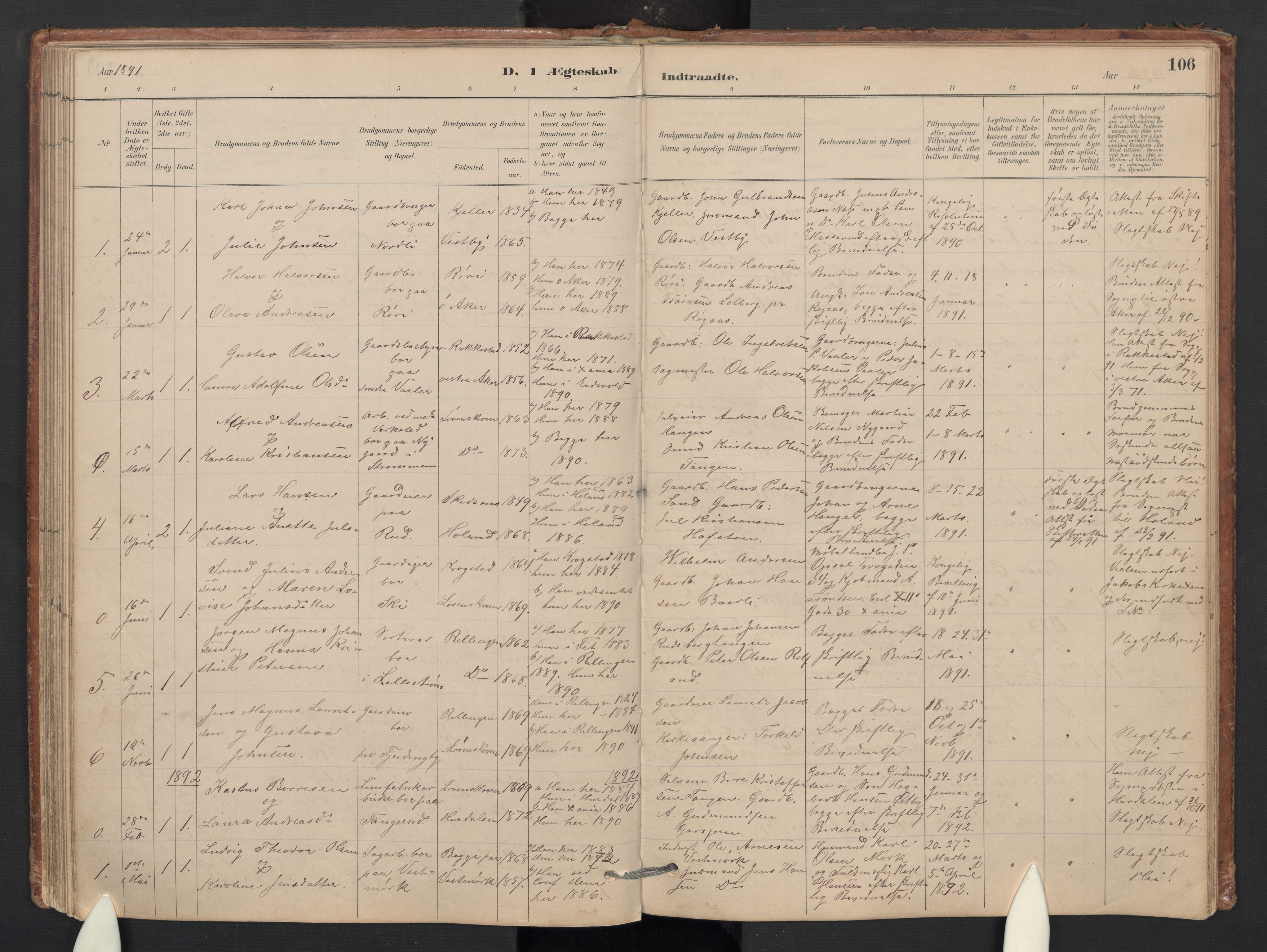 Skedsmo prestekontor Kirkebøker, SAO/A-10033a/G/Gb/L0001: Parish register (copy) no. II 1, 1883-1903, p. 106