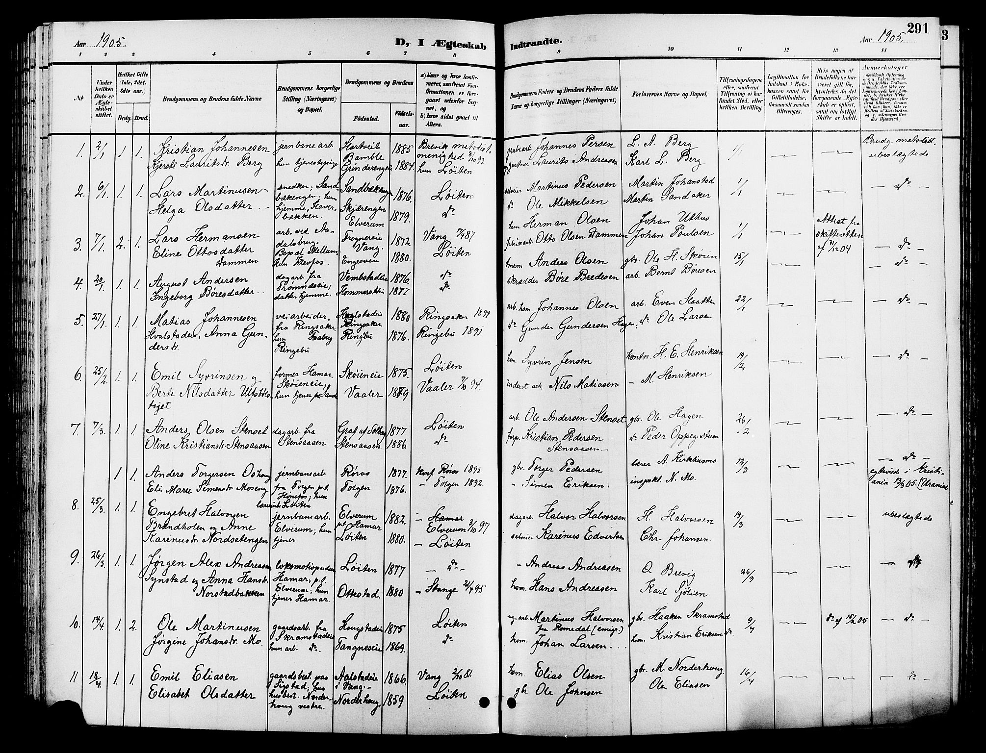 Løten prestekontor, AV/SAH-PREST-022/L/La/L0006: Parish register (copy) no. 6, 1892-1909, p. 291