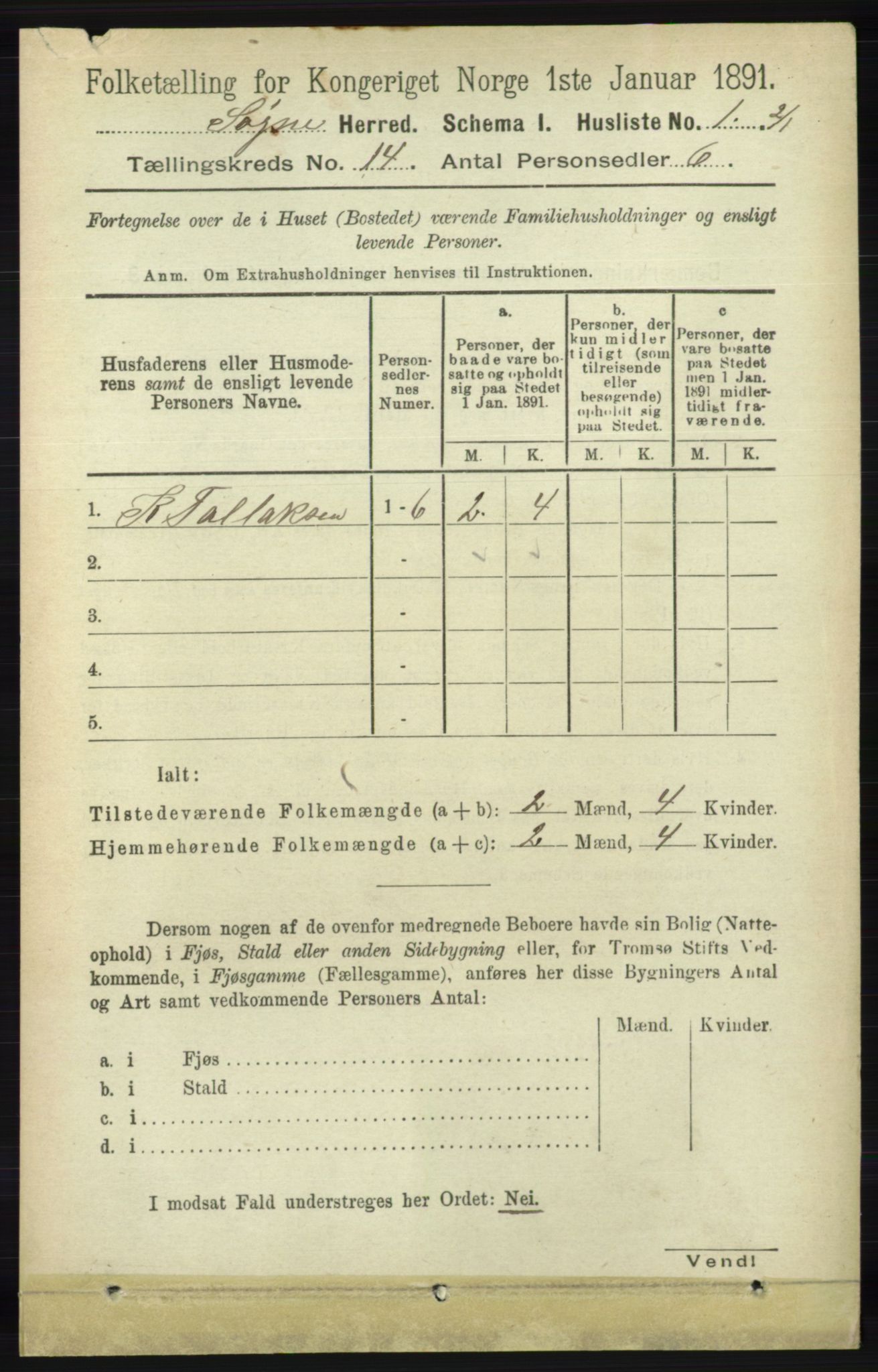 RA, 1891 census for 1018 Søgne, 1891, p. 3327