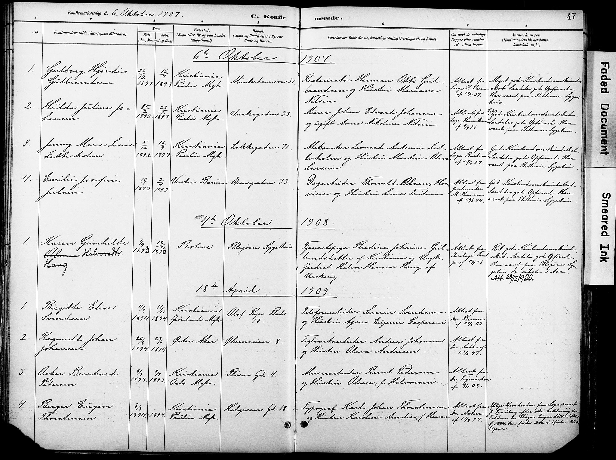 Krohgstøtten sykehusprest Kirkebøker, SAO/A-10854/F/Fa/L0003: Parish register (official) no. 3, 1890-1935, p. 47