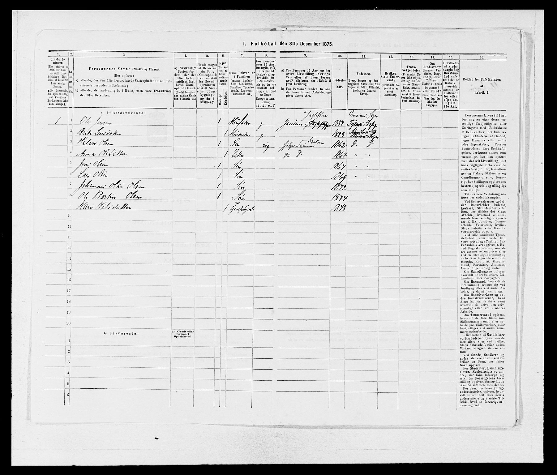 SAB, 1875 census for 1224P Kvinnherad, 1875, p. 1278