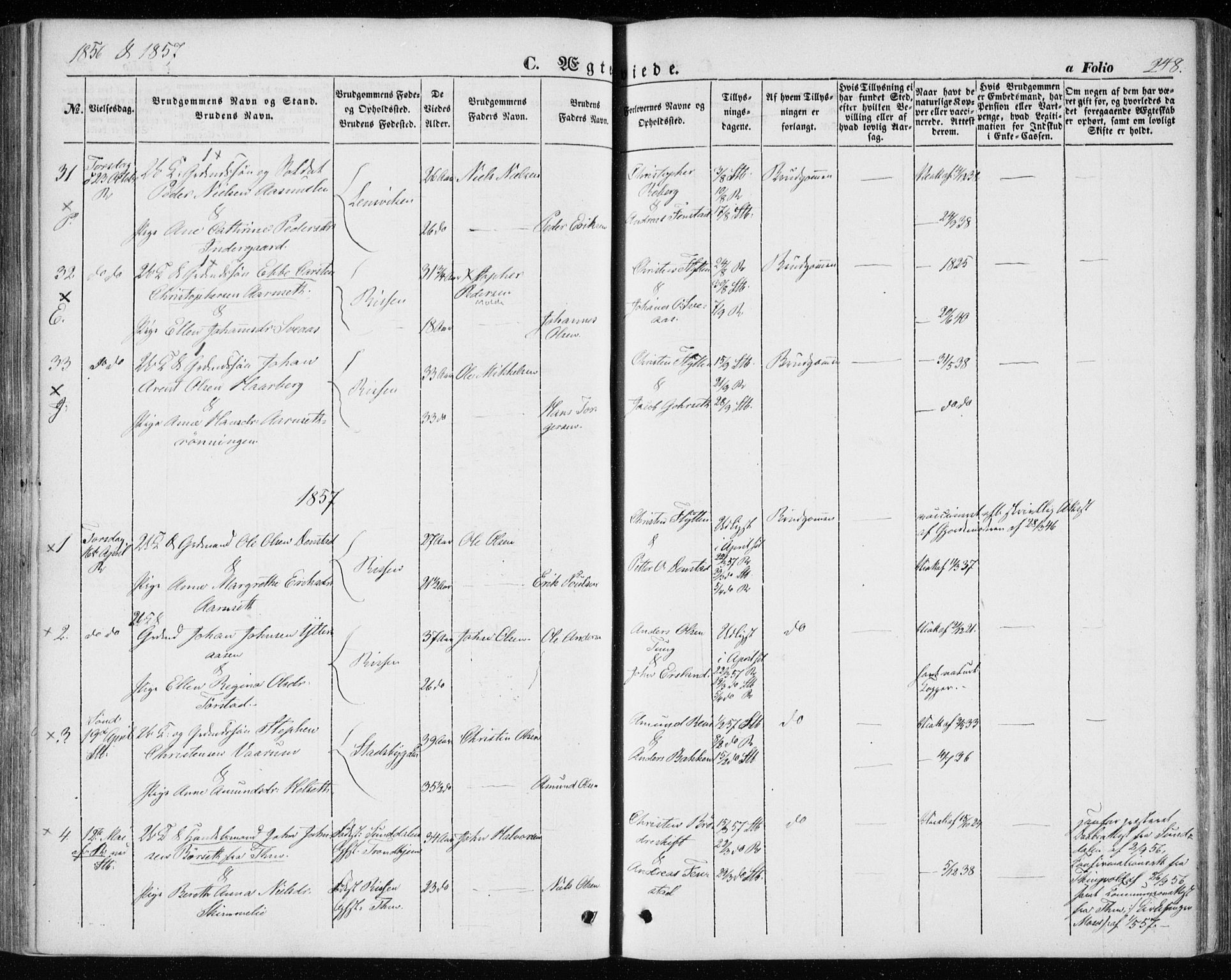 Ministerialprotokoller, klokkerbøker og fødselsregistre - Sør-Trøndelag, SAT/A-1456/646/L0611: Parish register (official) no. 646A09, 1848-1857, p. 248