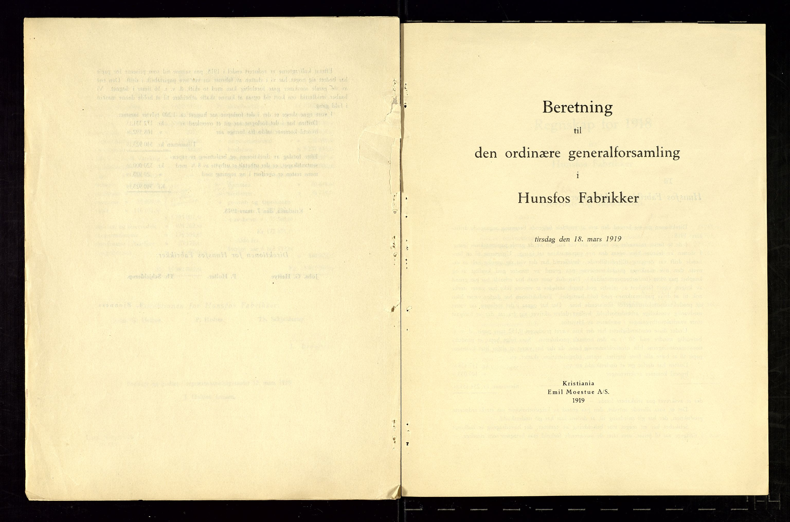 Hunsfos fabrikker, AV/SAK-D/1440/01/L0001/0003: Vedtekter, anmeldelser og årsberetninger / Årsberetninger og regnskap, 1918-1989, p. 5