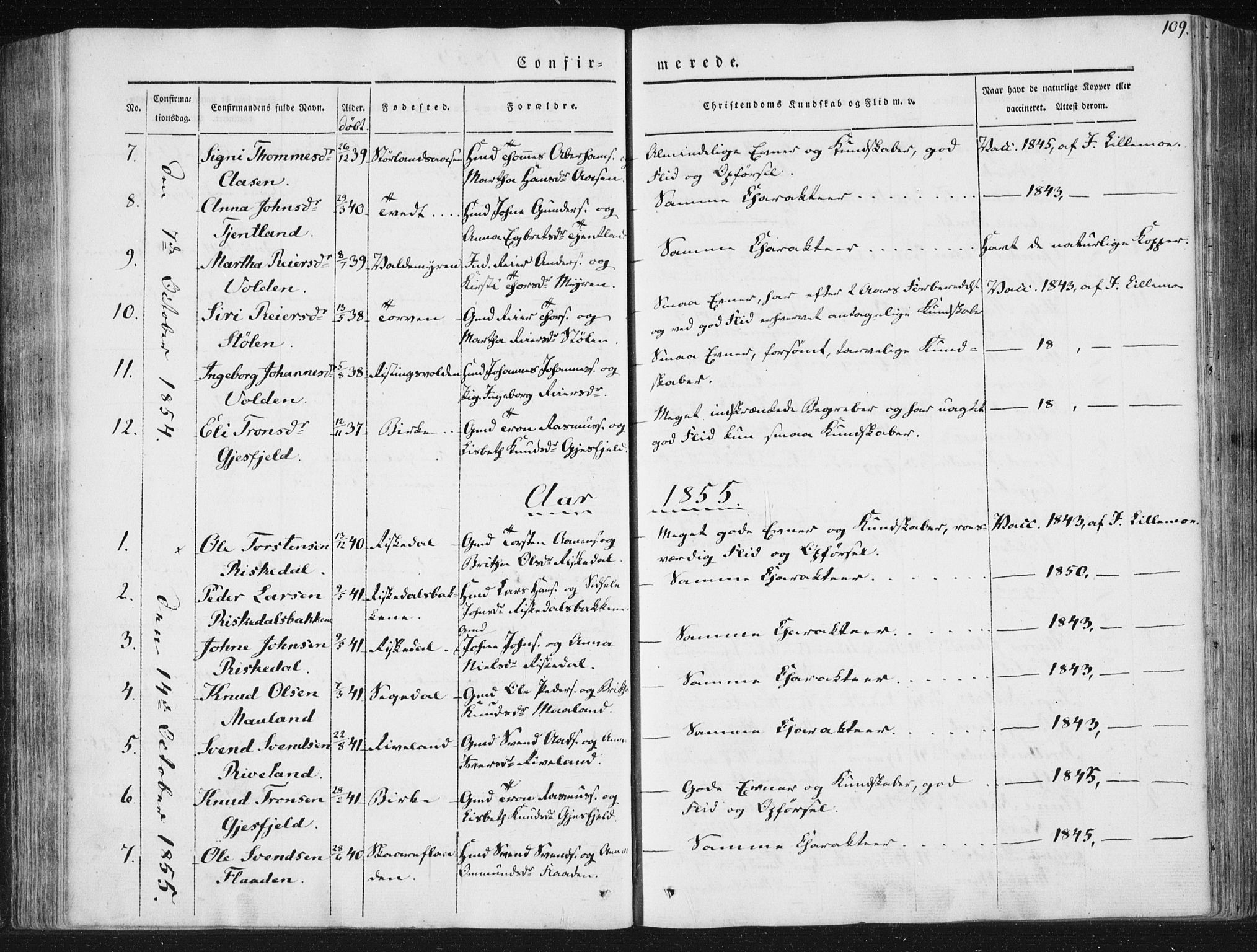 Hjelmeland sokneprestkontor, AV/SAST-A-101843/01/IV/L0008: Parish register (official) no. A 8, 1842-1861, p. 109