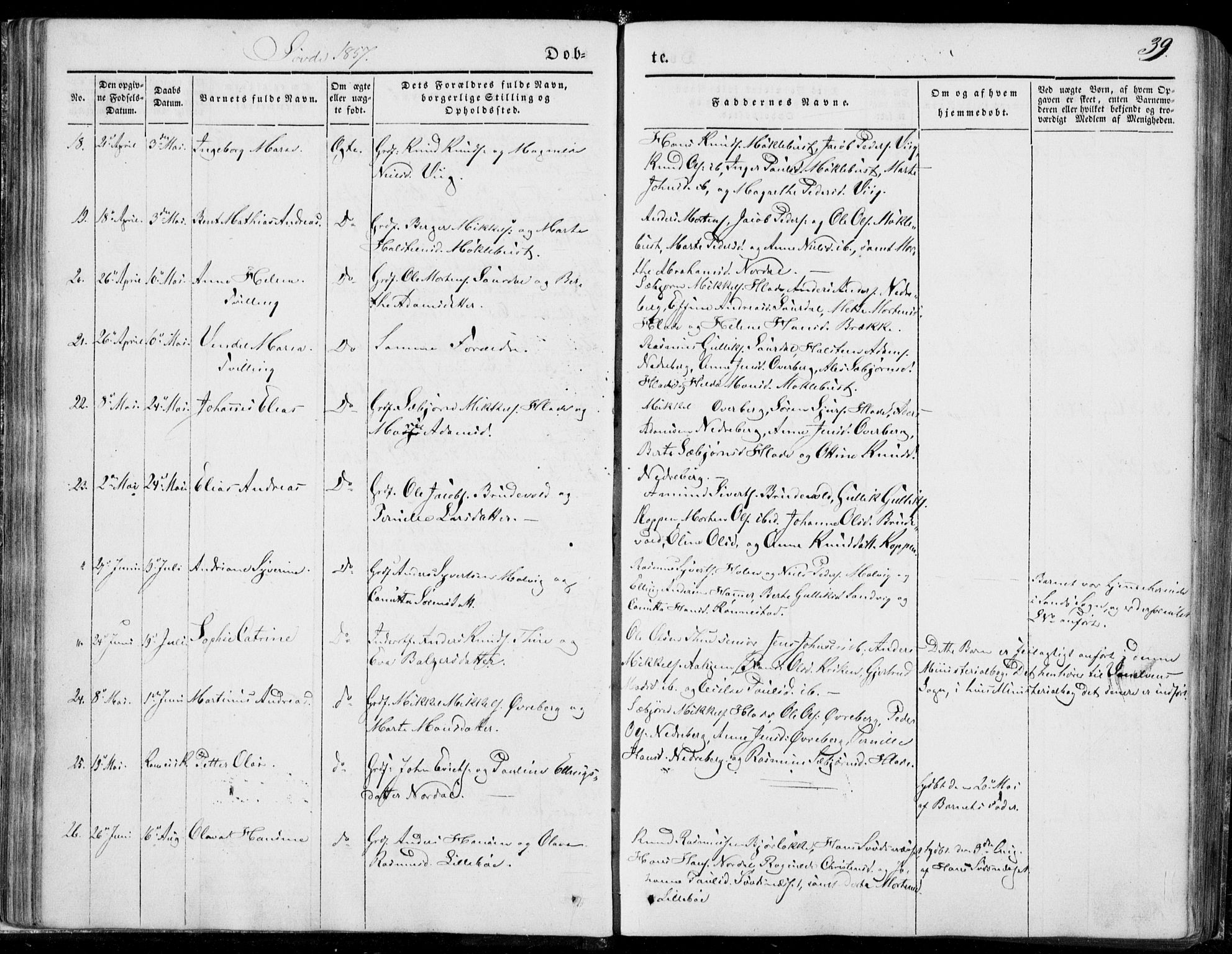 Ministerialprotokoller, klokkerbøker og fødselsregistre - Møre og Romsdal, AV/SAT-A-1454/502/L0023: Parish register (official) no. 502A01, 1844-1873, p. 39