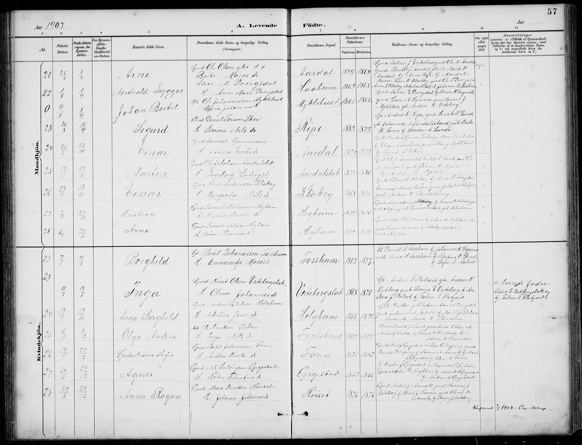 Jølster sokneprestembete, SAB/A-80701/H/Hab/Habb/L0002: Parish register (copy) no. B 2, 1887-1920, p. 57