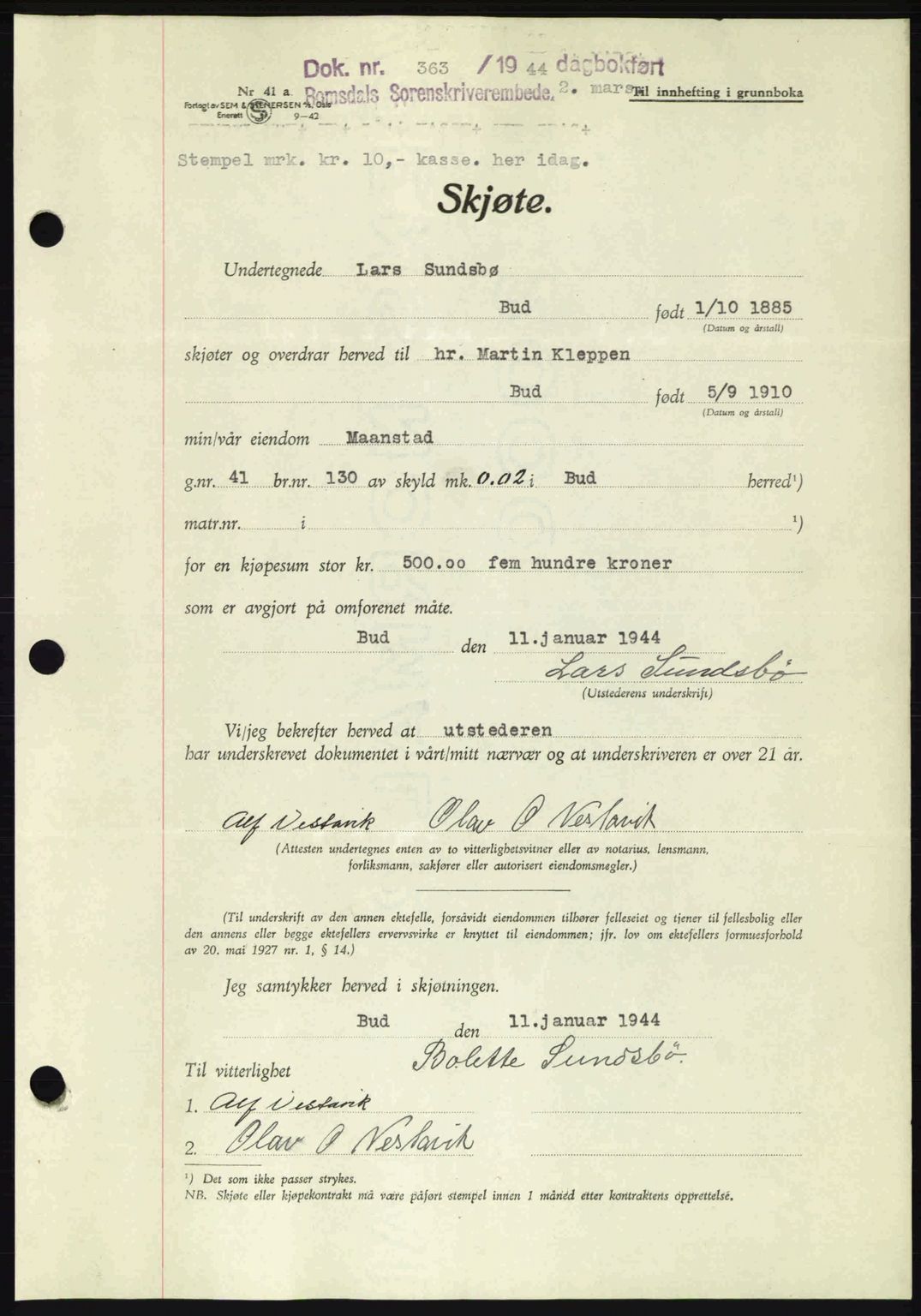 Romsdal sorenskriveri, SAT/A-4149/1/2/2C: Mortgage book no. A16, 1944-1944, Diary no: : 363/1944