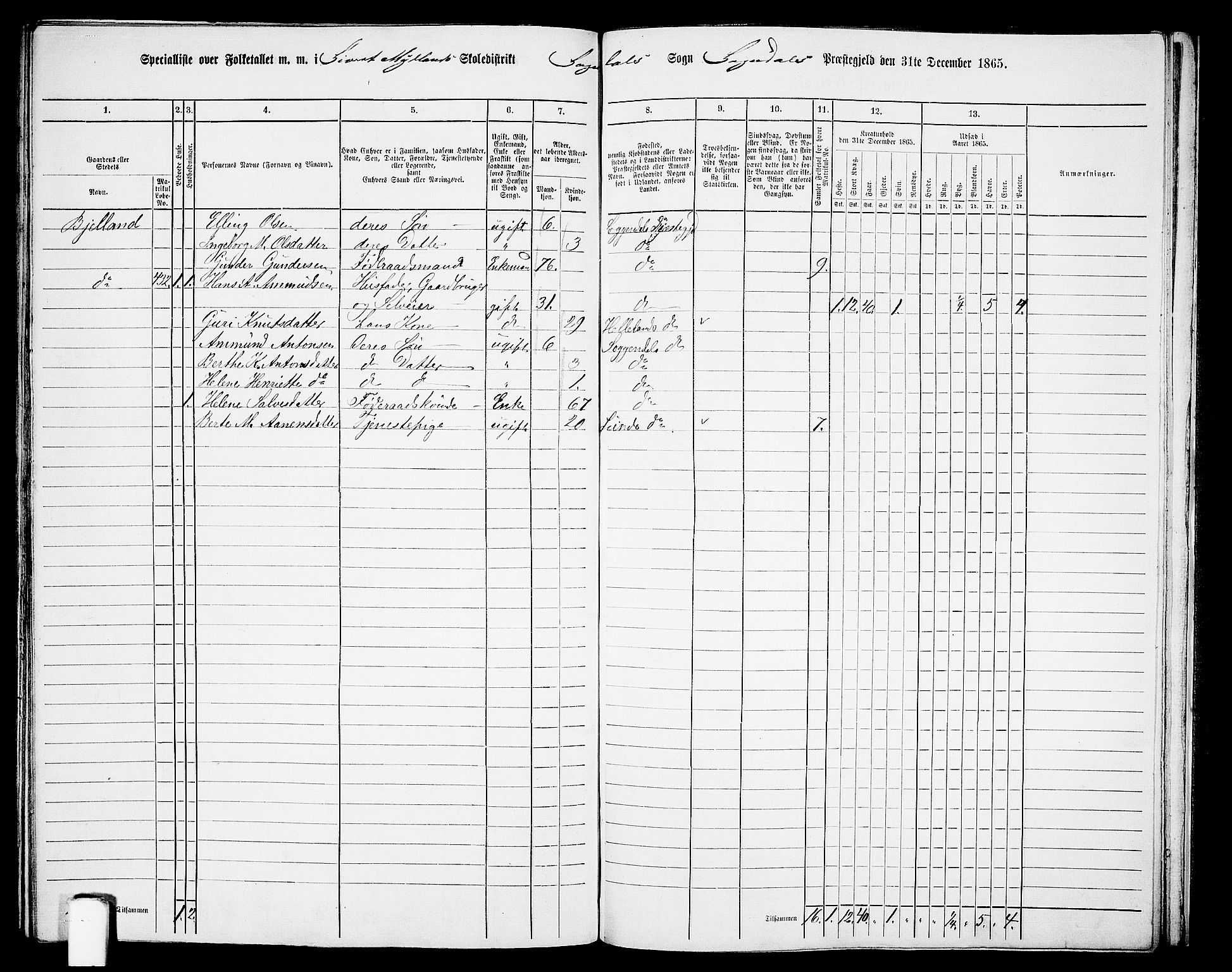 RA, 1865 census for Sokndal, 1865, p. 110