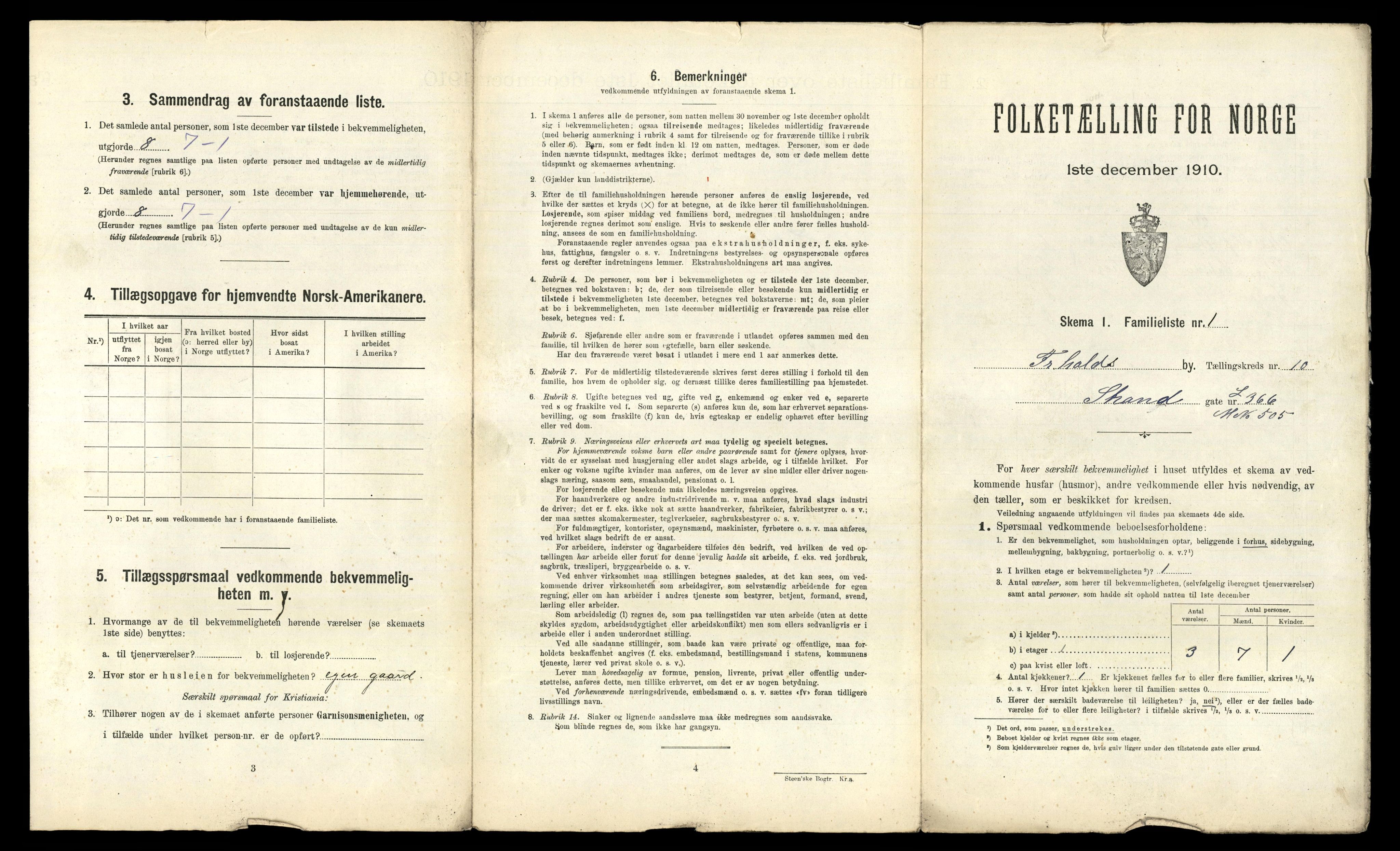 RA, 1910 census for Fredrikshald, 1910, p. 3178