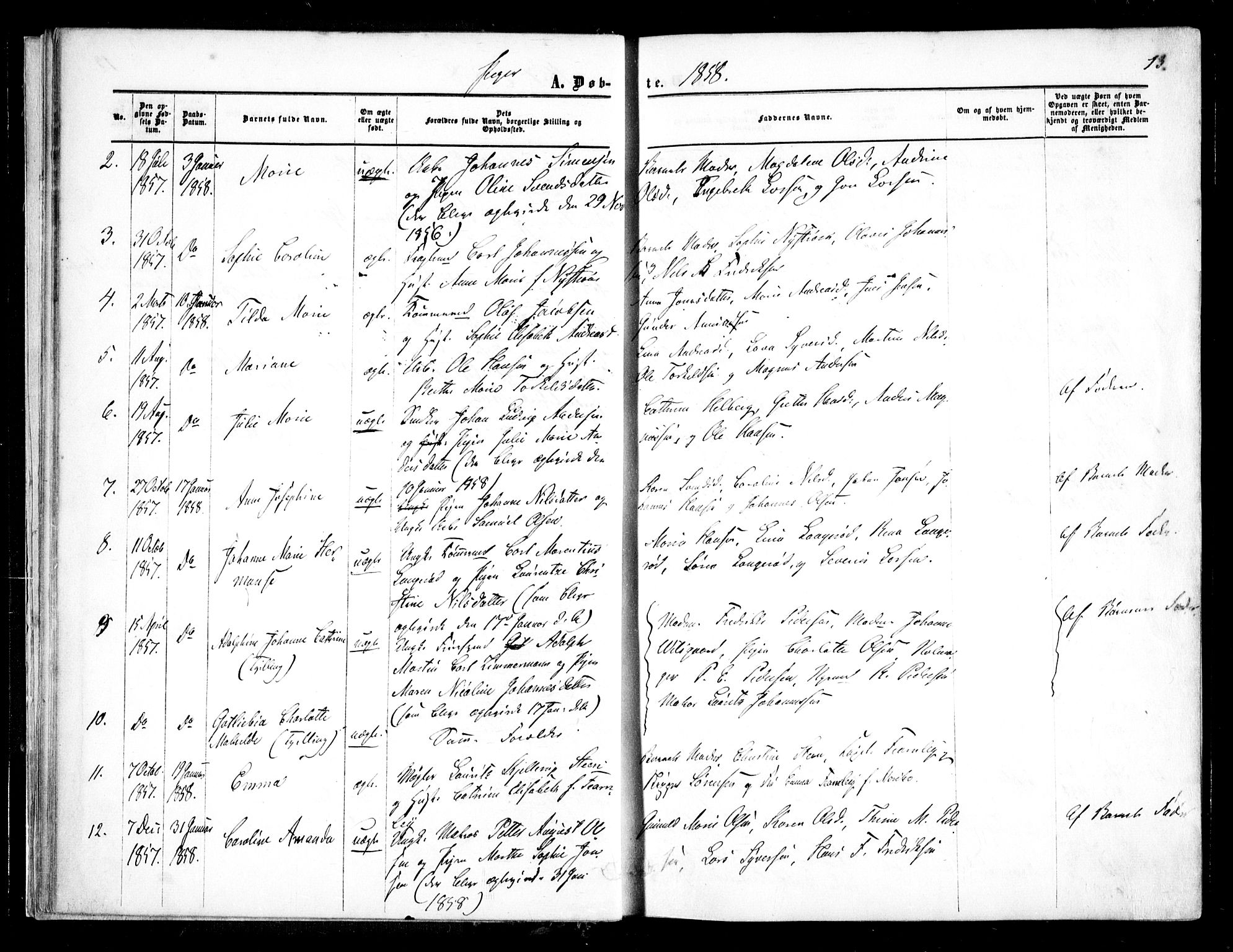 Halden prestekontor Kirkebøker, AV/SAO-A-10909/F/Fa/L0007: Parish register (official) no. I 7, 1857-1865, p. 13