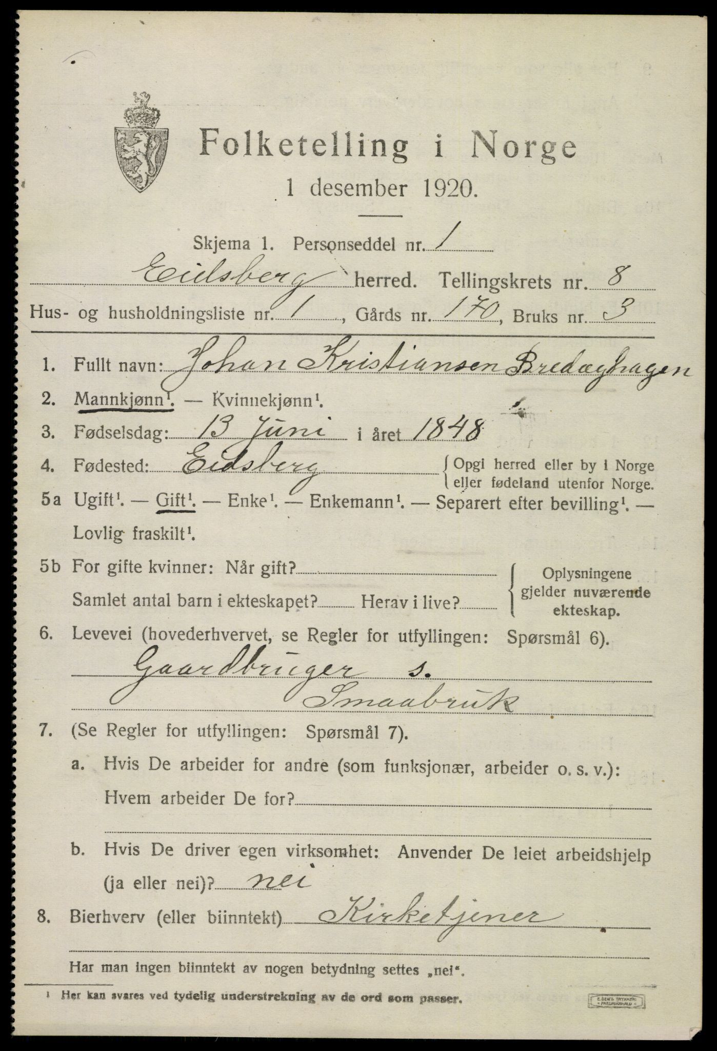 SAO, 1920 census for Eidsberg, 1920, p. 9677