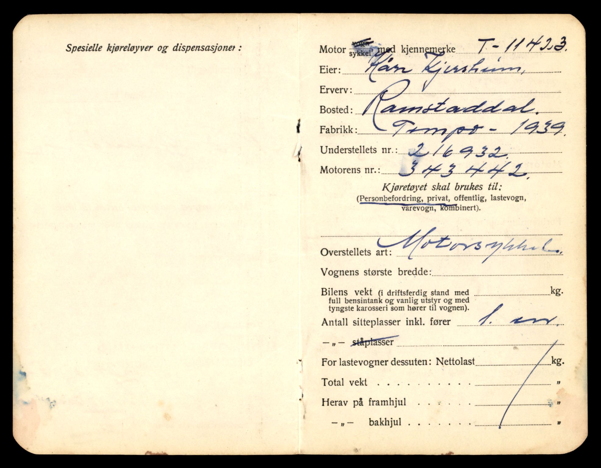 Møre og Romsdal vegkontor - Ålesund trafikkstasjon, SAT/A-4099/F/Fe/L0028: Registreringskort for kjøretøy T 11290 - T 11429, 1927-1998, p. 2993