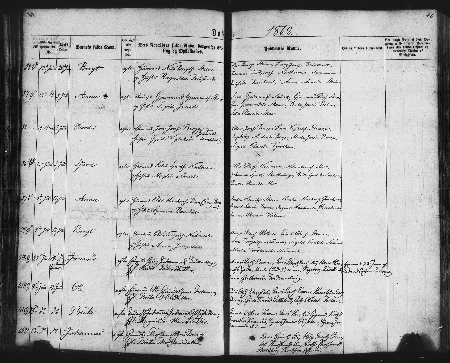 Kvam sokneprestembete, SAB/A-76201/H/Haa: Parish register (official) no. A 9, 1864-1879, p. 46