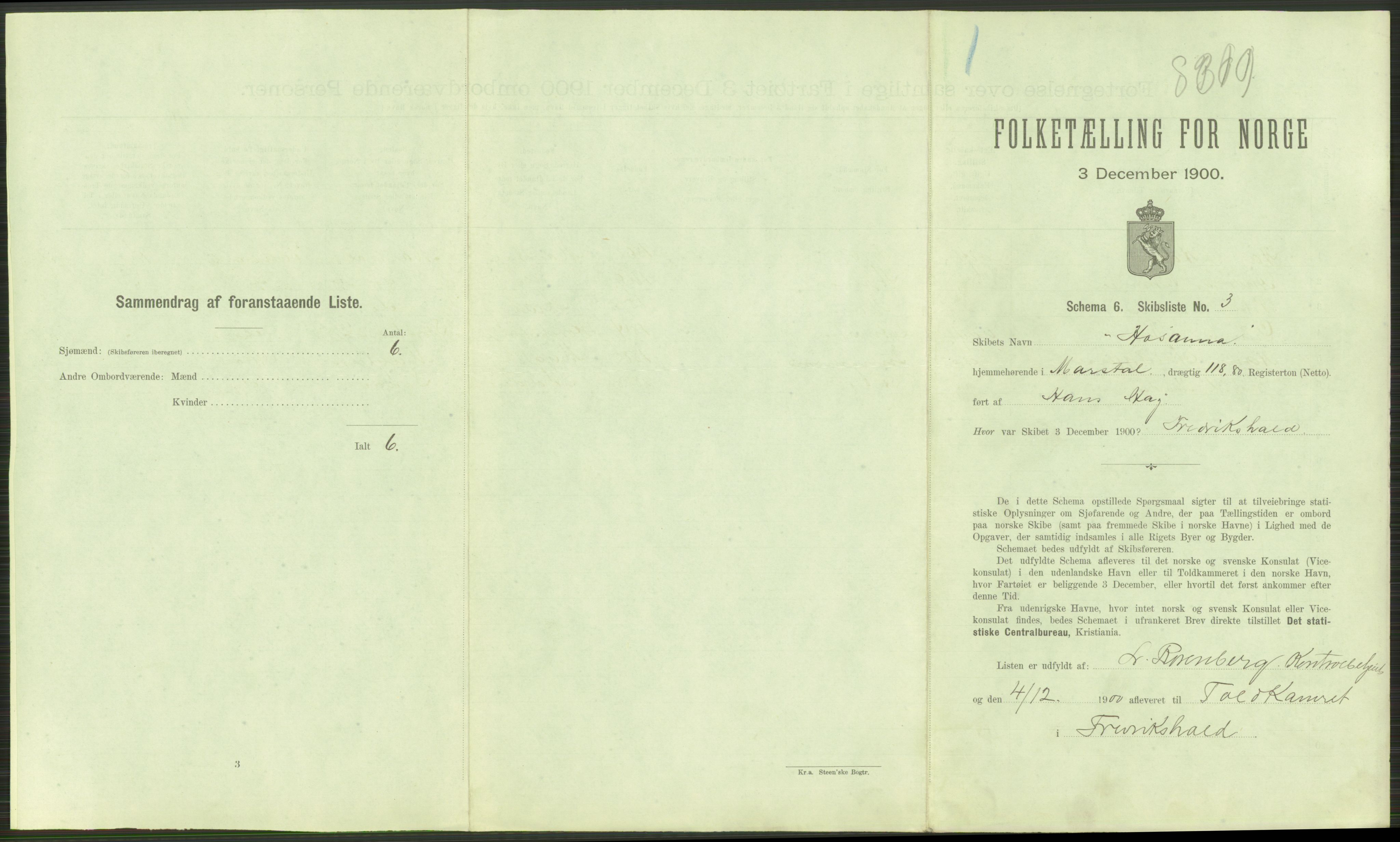 RA, 1900 Census - ship lists from ships in Norwegian harbours, harbours abroad and at sea, 1900, p. 7