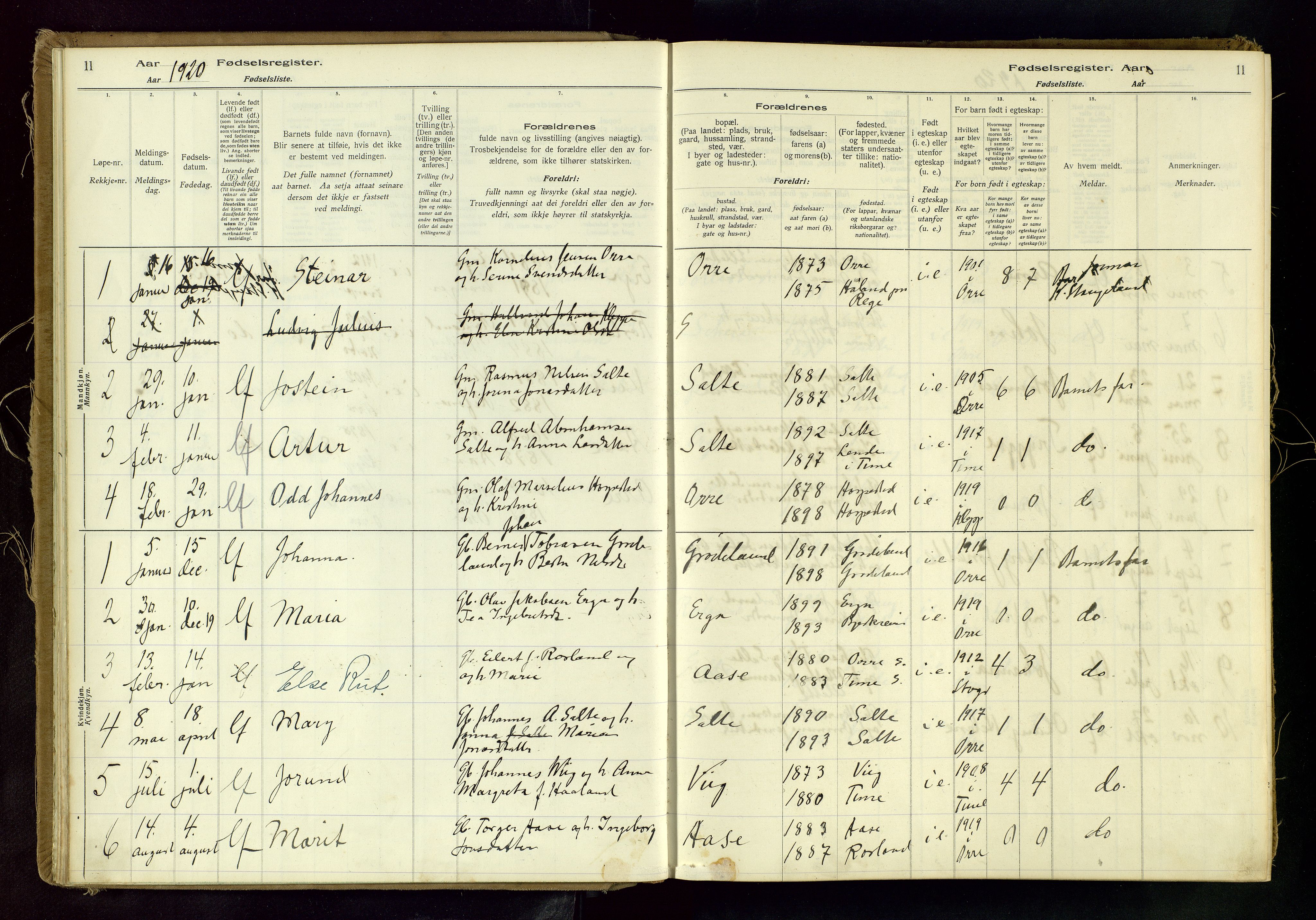 Klepp sokneprestkontor, AV/SAST-A-101803/001/704BAC/L0001: Birth register no. 1, 1916-1982, p. 11