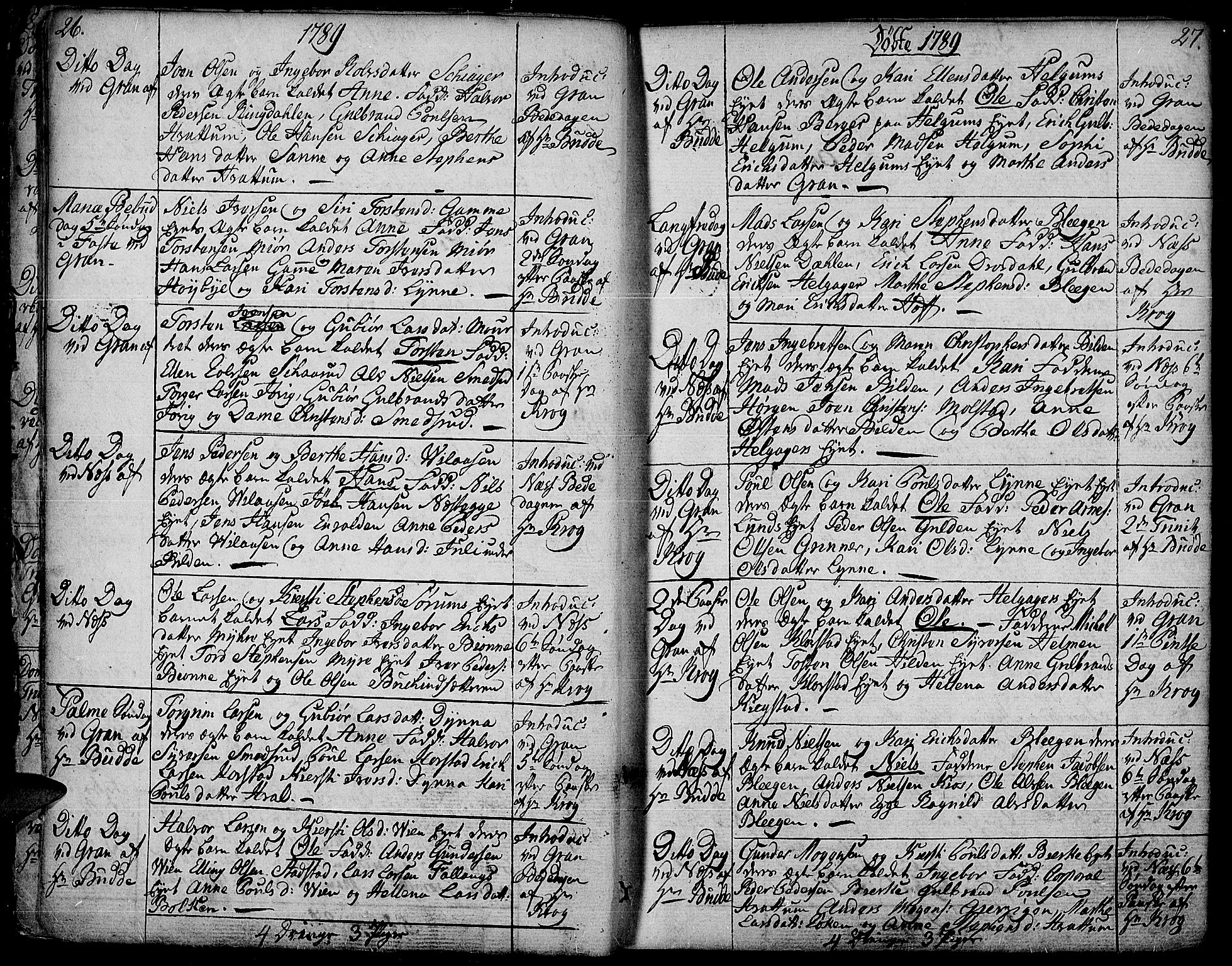 Gran prestekontor, AV/SAH-PREST-112/H/Ha/Haa/L0006: Parish register (official) no. 6, 1787-1824, p. 26-27