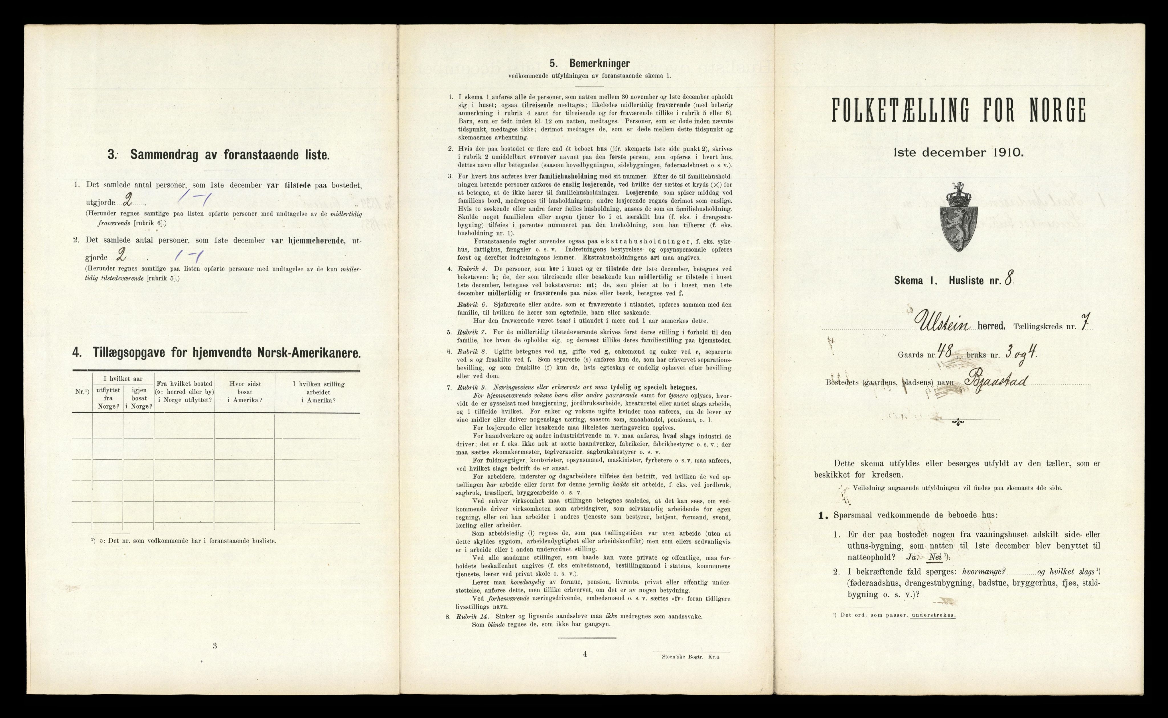 RA, 1910 census for Ulstein, 1910, p. 610