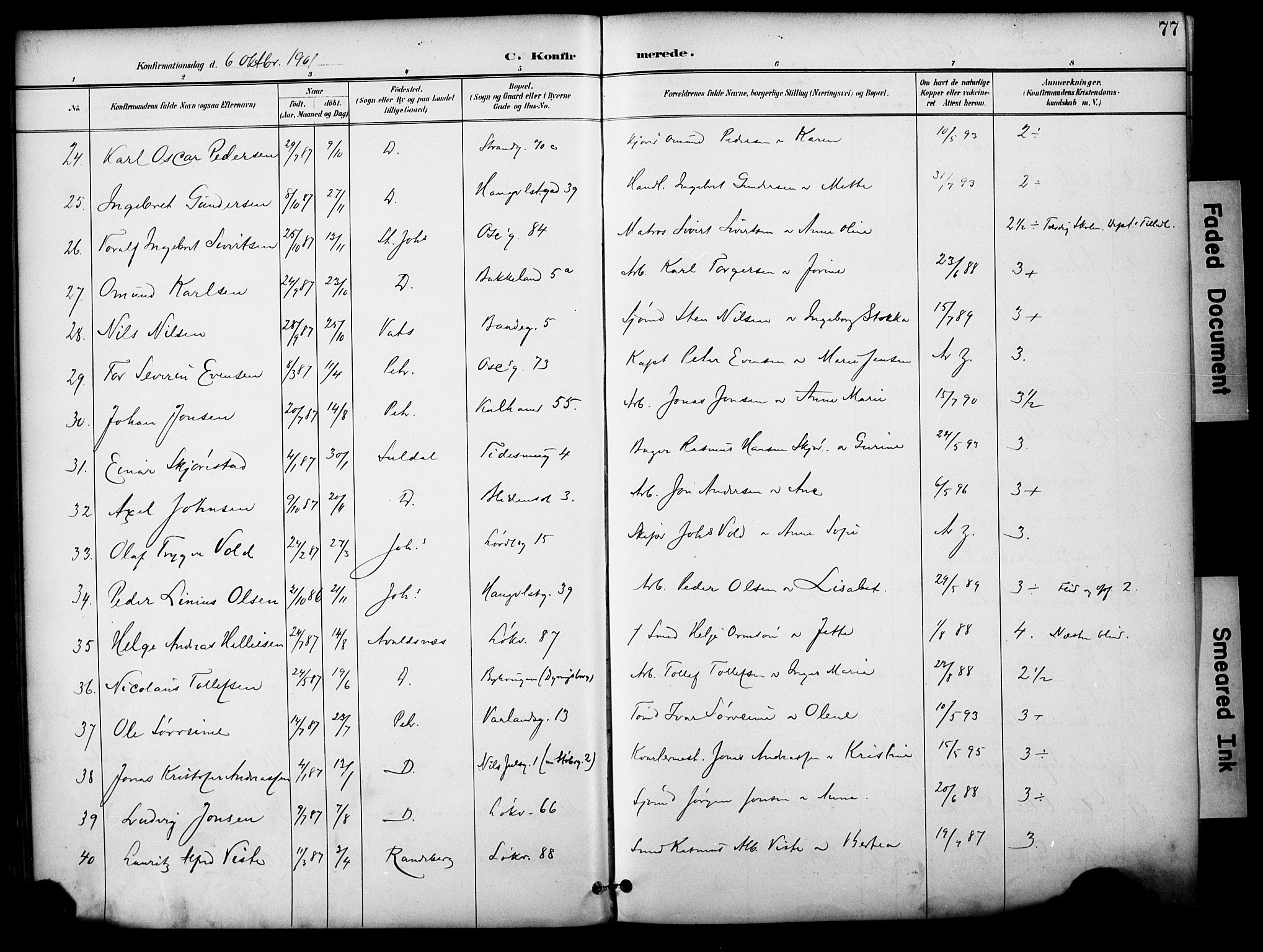 Domkirken sokneprestkontor, AV/SAST-A-101812/001/30/30BA/L0031: Parish register (official) no. A 30, 1896-1916, p. 77